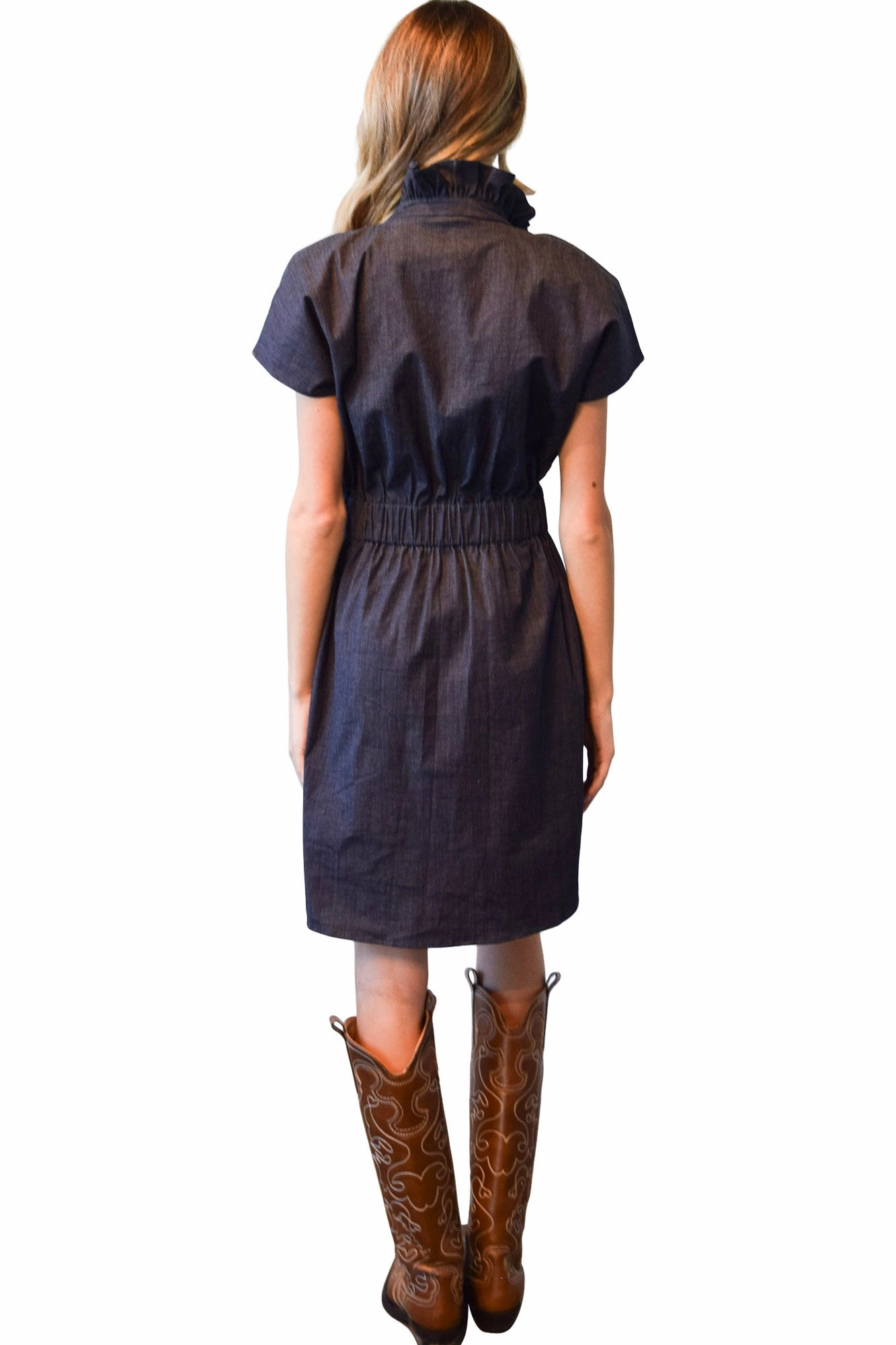 High-Fashion Warranty-Included Never A Wallflower Vicki Elastic Waist Dress Dark Blue Denim