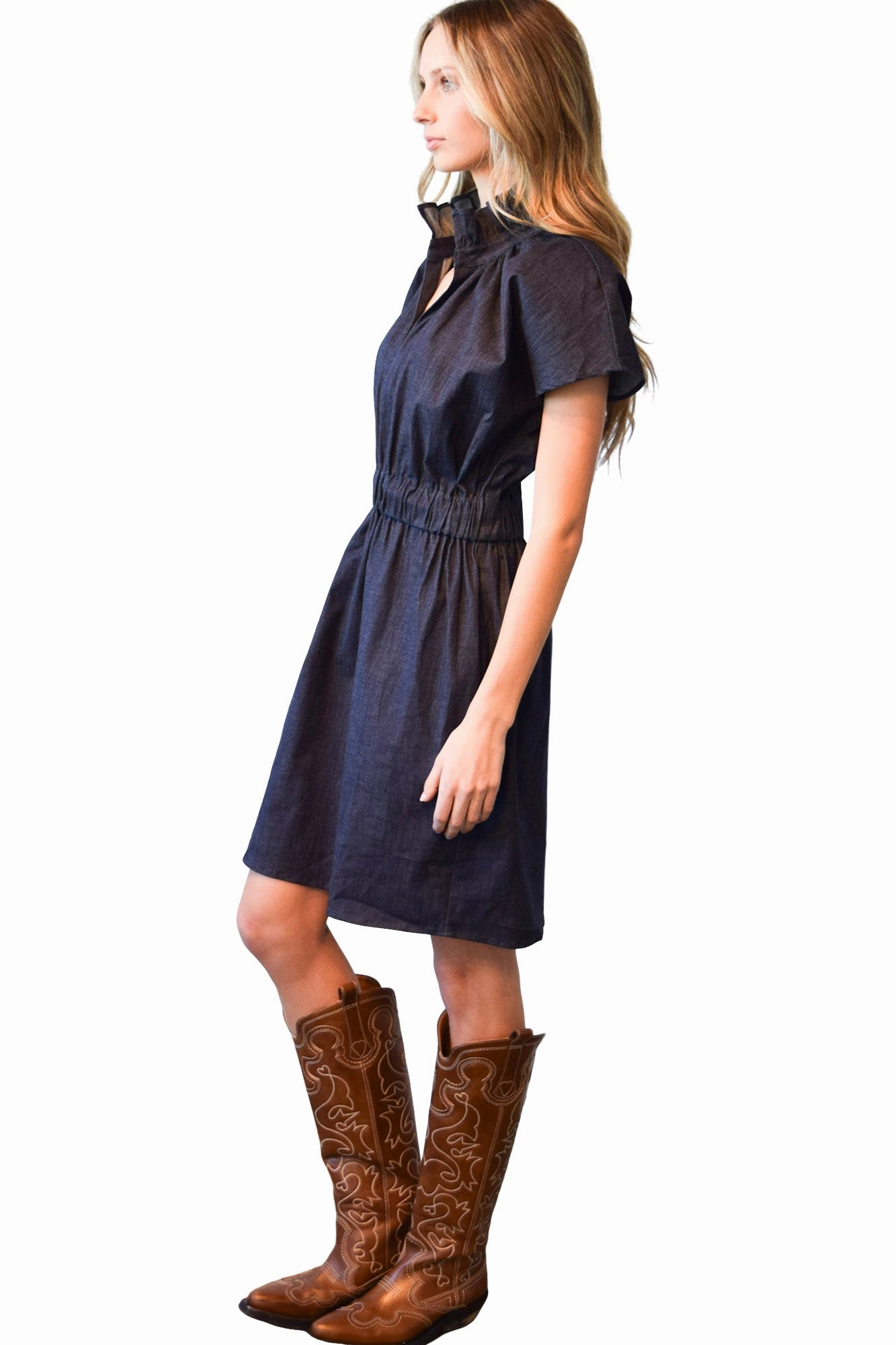 Style Option Never A Wallflower Vicki Elastic Waist Dress Dark Blue Denim