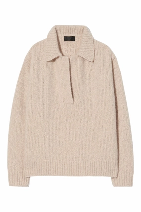 Nili Lotan Callen Sweater in Beige Melange Ribbed Hem Comfy Touch