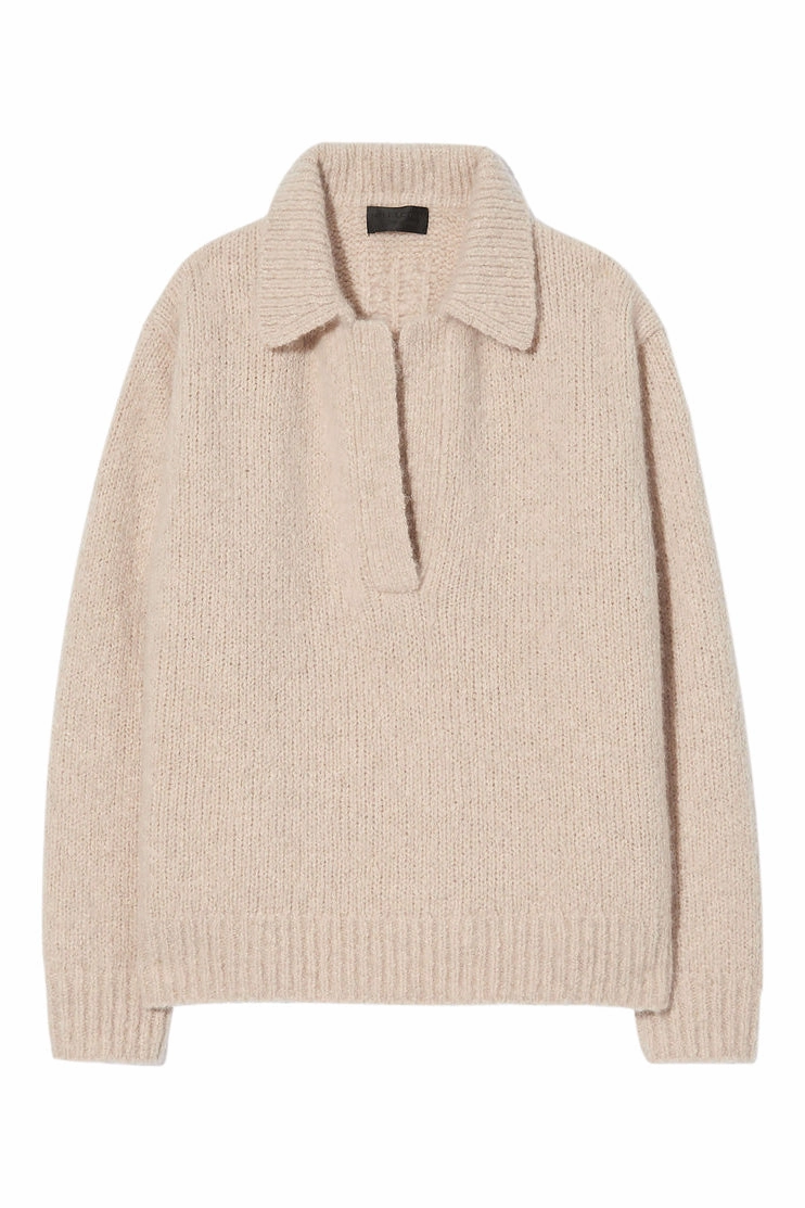 Nili Lotan Callen Sweater in Beige Melange Ribbed Hem Comfy Touch