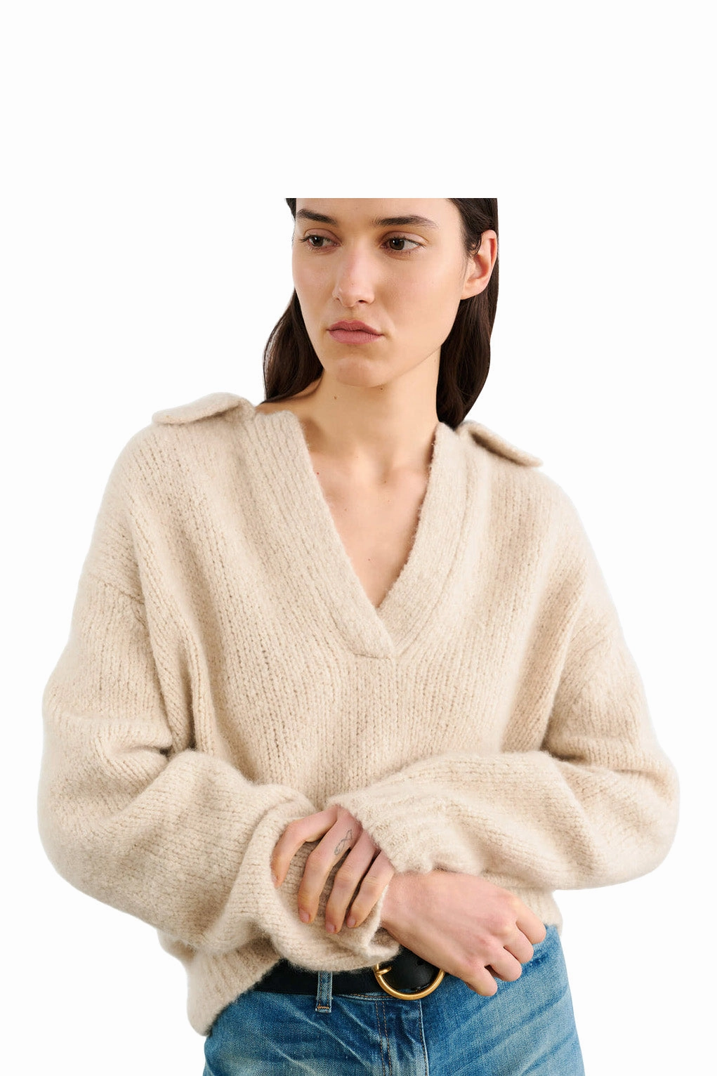 Microfiber Insulation Nili Lotan Callen Sweater in Beige Melange