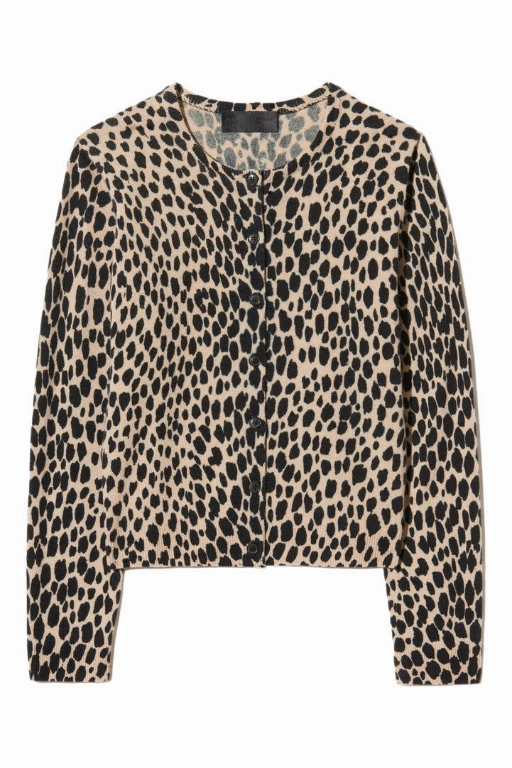 Seamless Construction Design Comfy Knit Look Nili Lotan Kellah Cardigan in Taupe - Black Cheetah