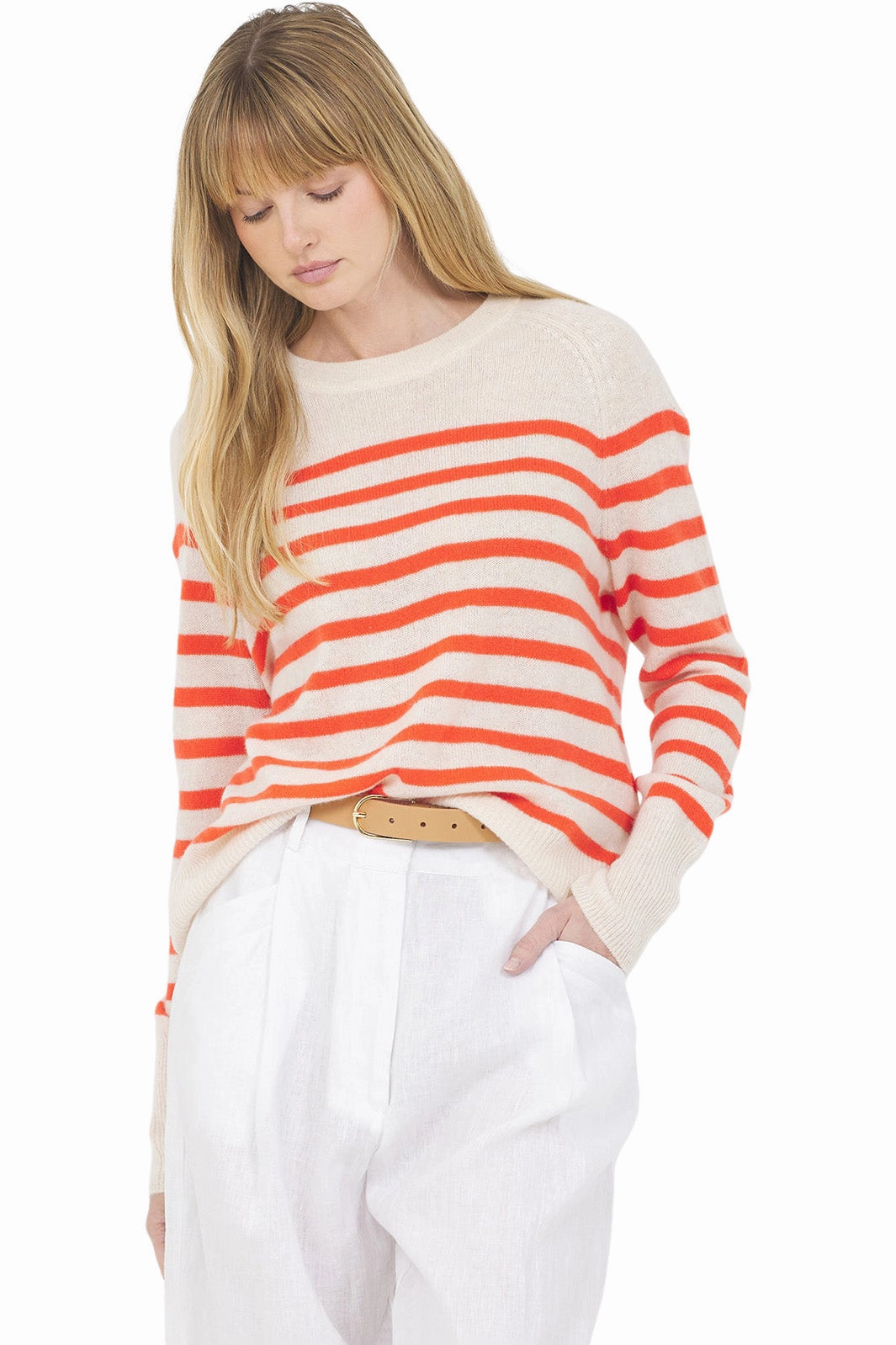 sporty wear Cold-Weather Fashion One Grey Day Sloane Cashmere Pullover in Cream Combo