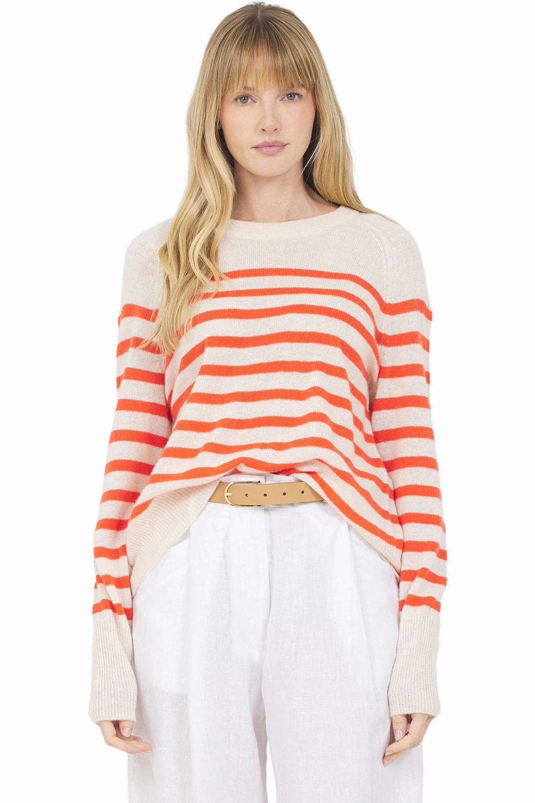 Stylish Layers One Grey Day Sloane Cashmere Pullover in Cream Combo