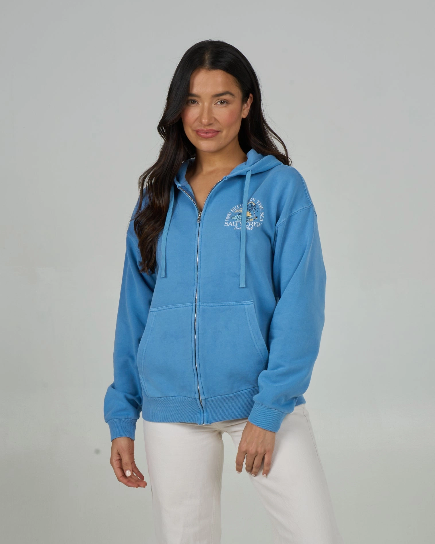 Functional Pockets Simple Comfort Surf Club Zip Hoody - Marine Blue