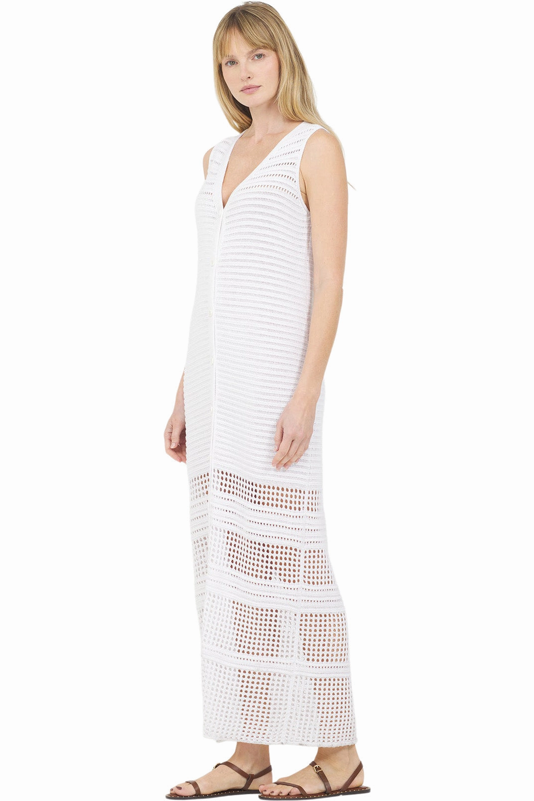 Chic and Cozy Wear Refined Style One Grey Day Andrea Sleeveless Dress in White