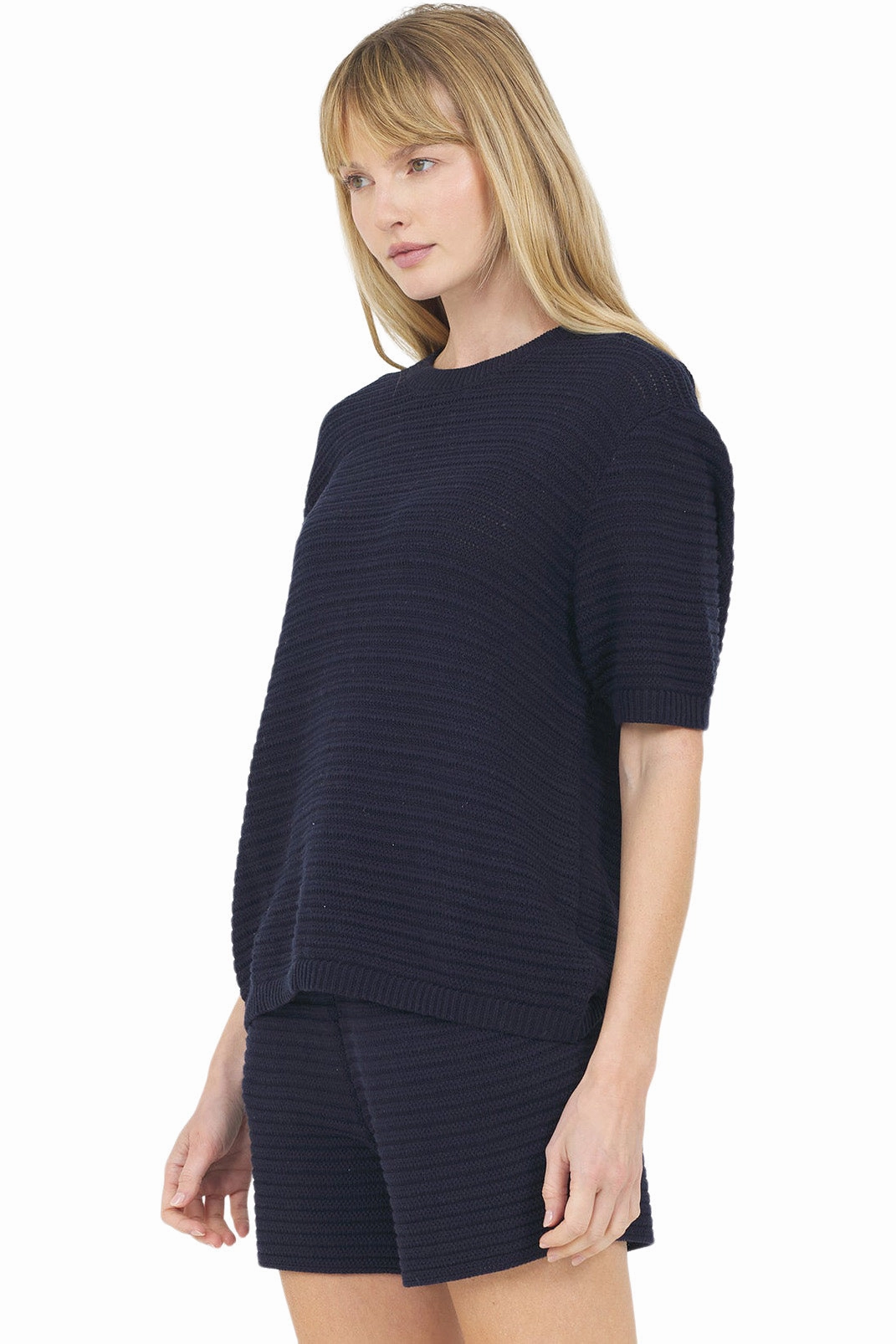 Modern Turtleneck Style Effortless Wear One Grey Day Andrea Tee in Navy