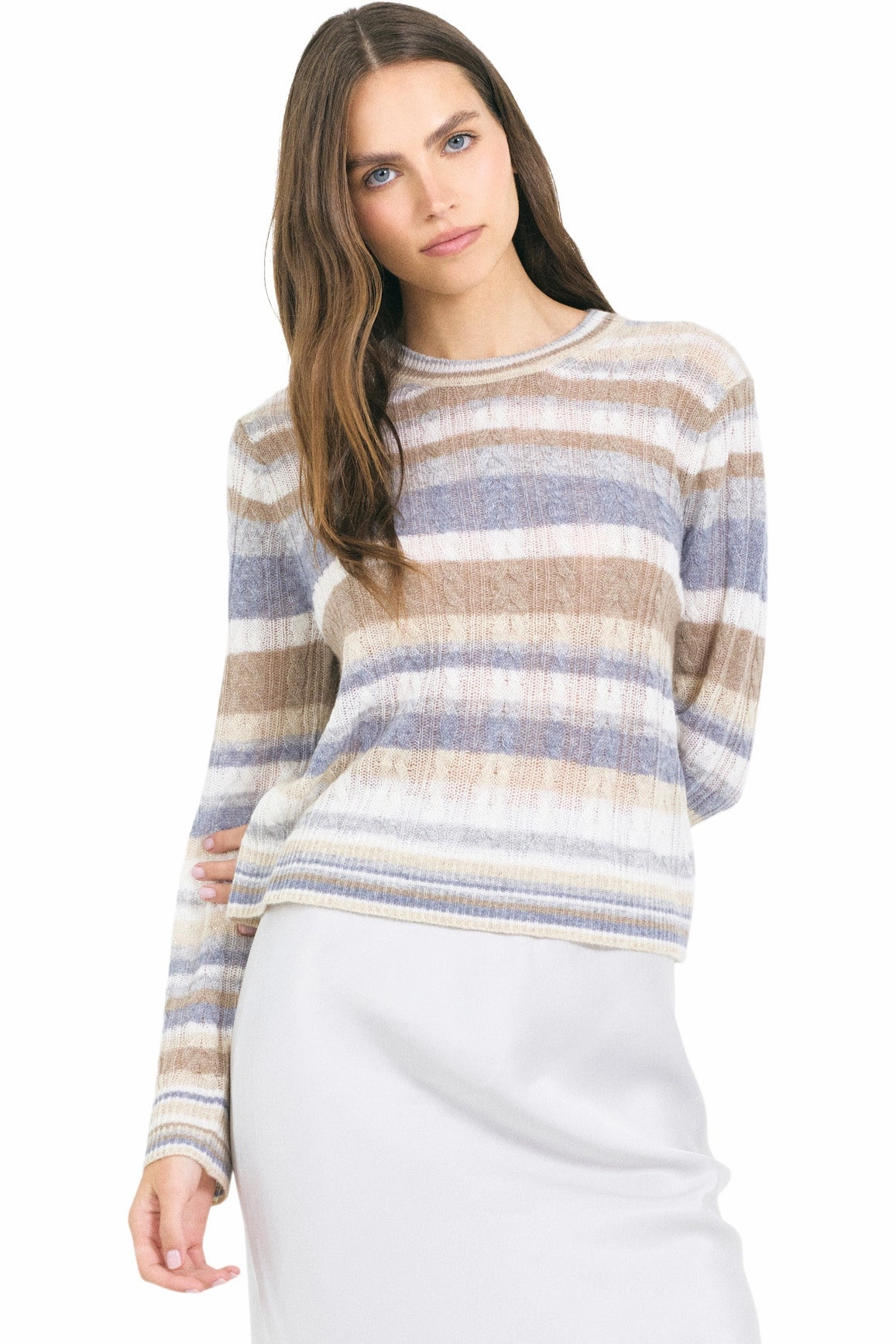 Casual Comfort Fit One Grey Day Blakely Tissue Cashmere Sweater in Multi Combo