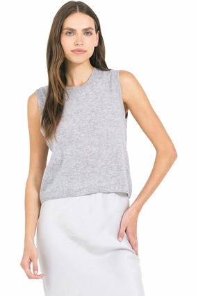 One Grey Day Forbes Cashmere Sleeveless Sweater in Heather Grey Outdoor Comfort Everyday Fit