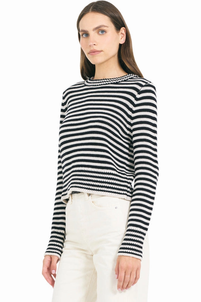 Reinforced Shoulder Design Elastic hem One Grey Day Lewes Crewneck Sweater in Canvas Combo