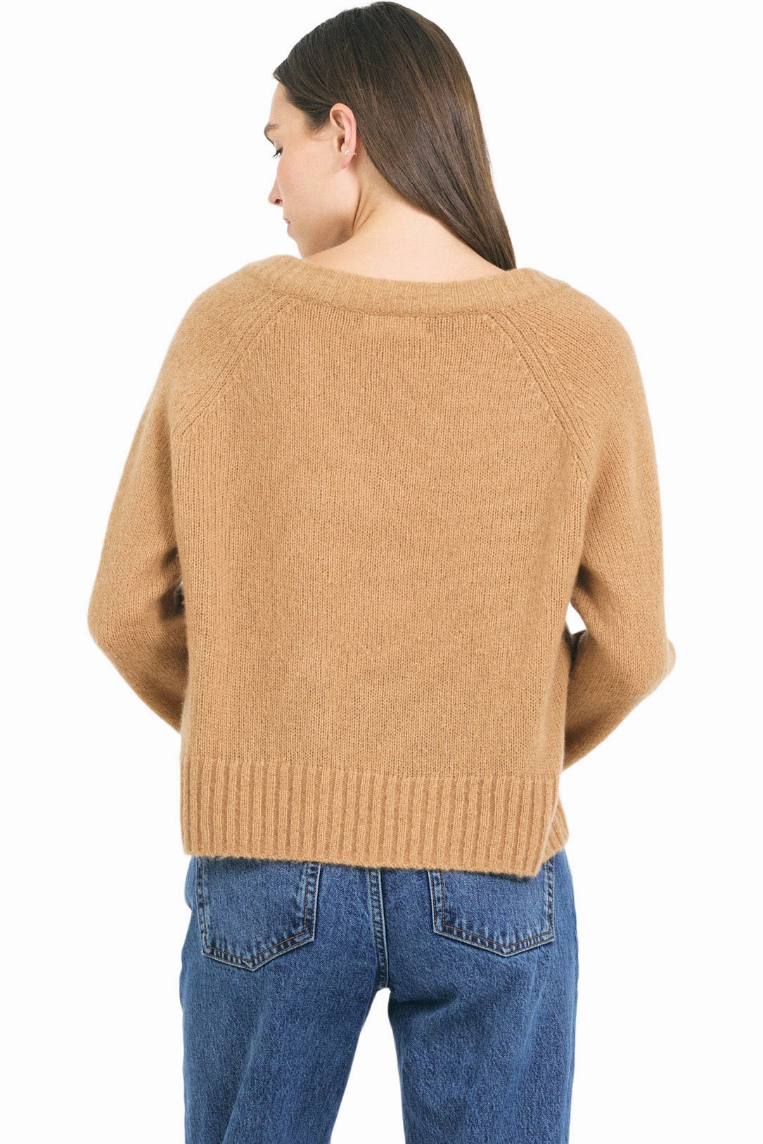 One Grey Day Mabel Cable V-neck Pullover in Chestnut Machine Washable Design
