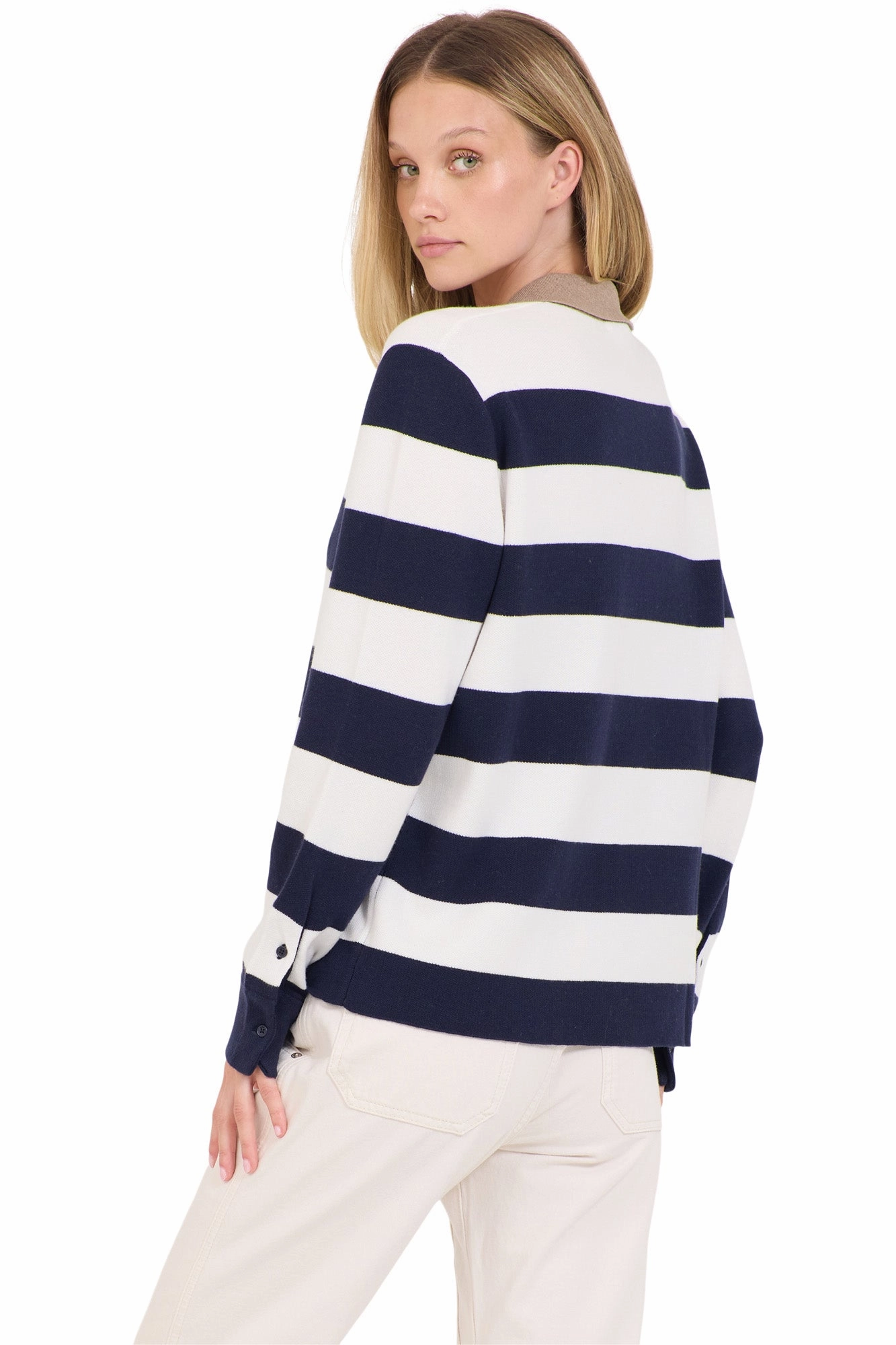 Elegant Knit Timeless Fashion One Grey Day Palma Polo Sweater in Ivory Combo