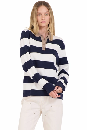 One Grey Day Palma Polo Sweater in Ivory Combo Chilly Look