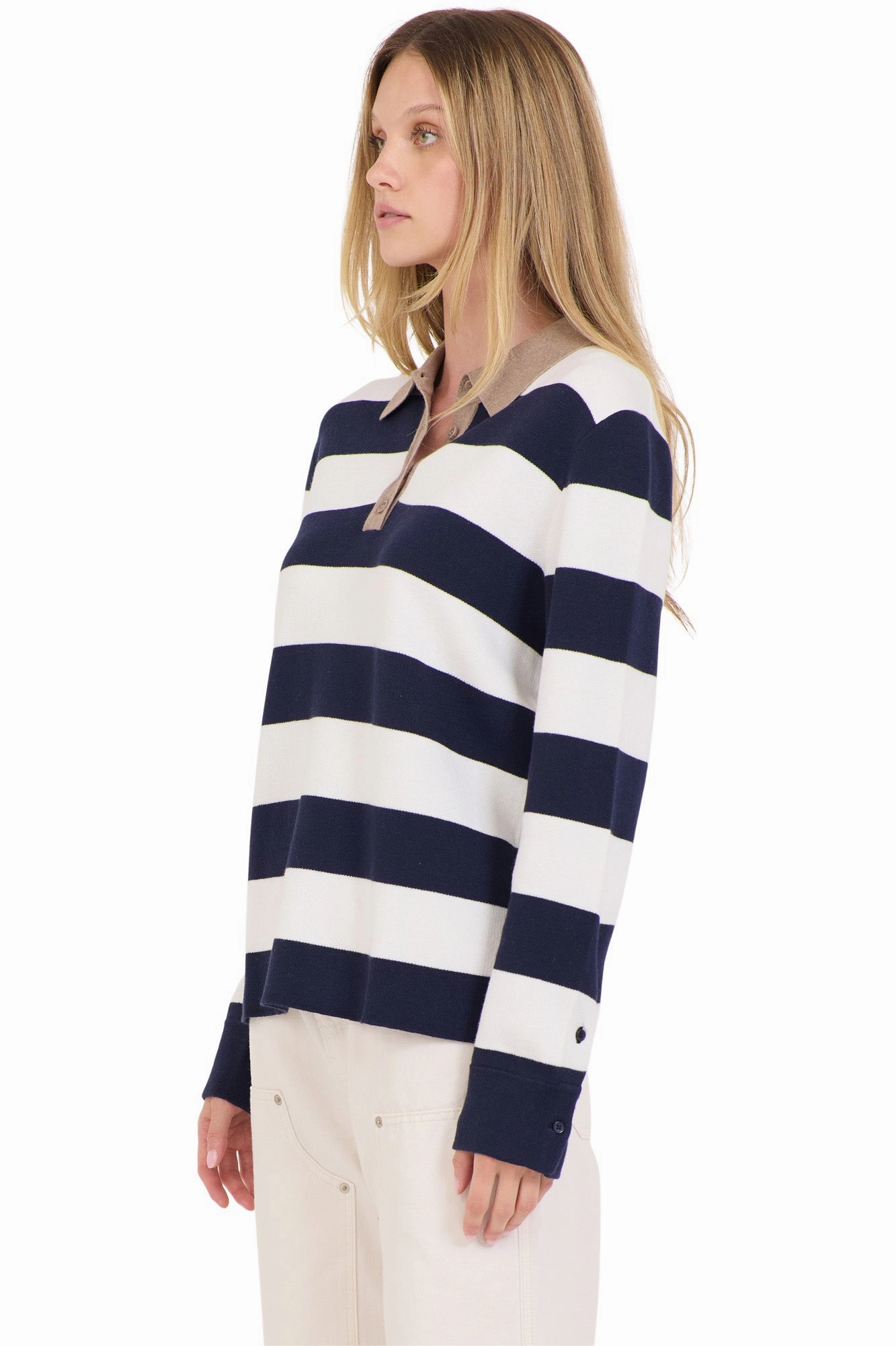 Warm Fashion Casual Ease One Grey Day Palma Polo Sweater in Ivory Combo