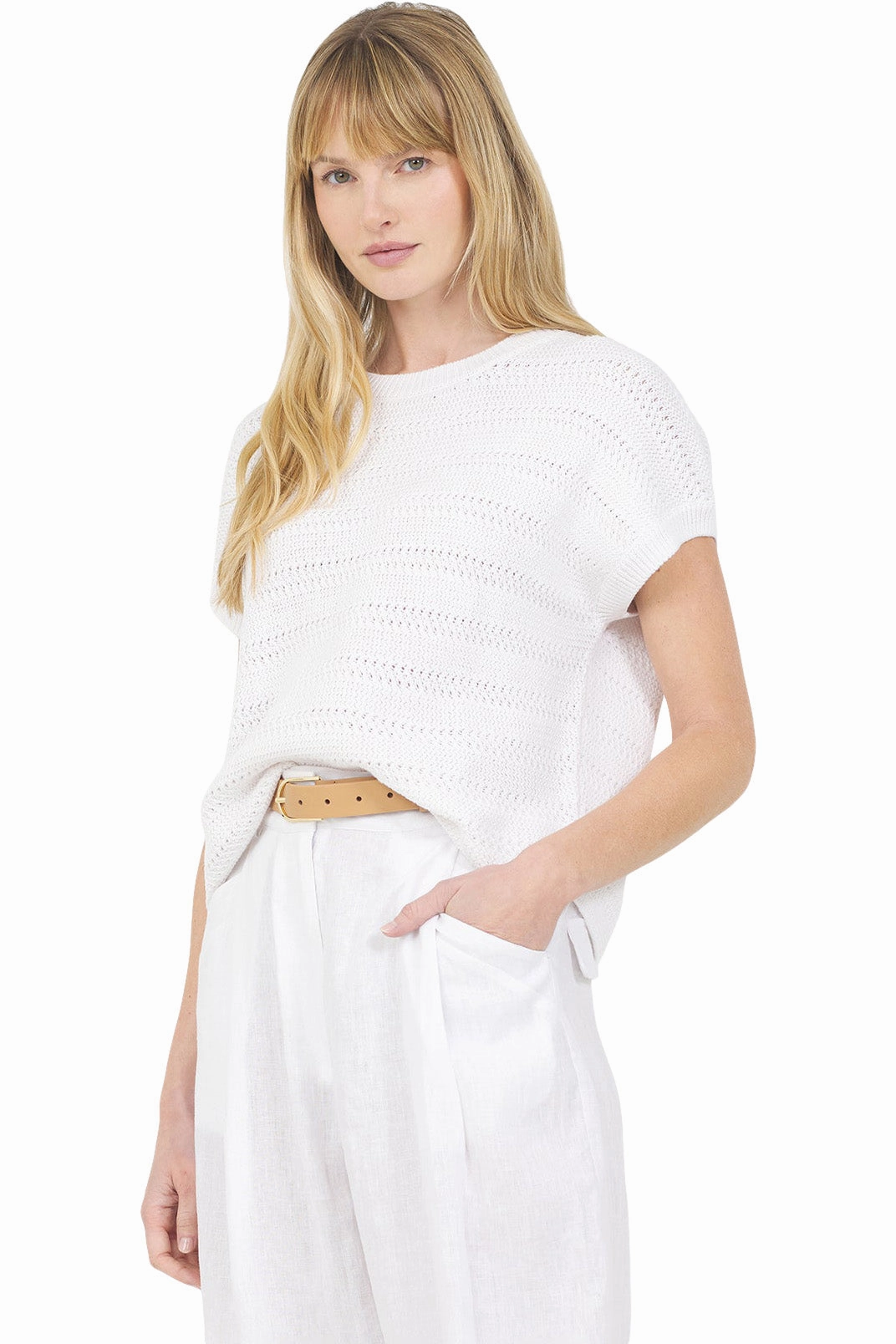 One Grey Day Rosie Sleeveless Top in White Performance Flex