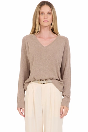 One Grey Day Sloan Linen V-neck Sweater in Stone Cozy Active Wear Knitted Warmth