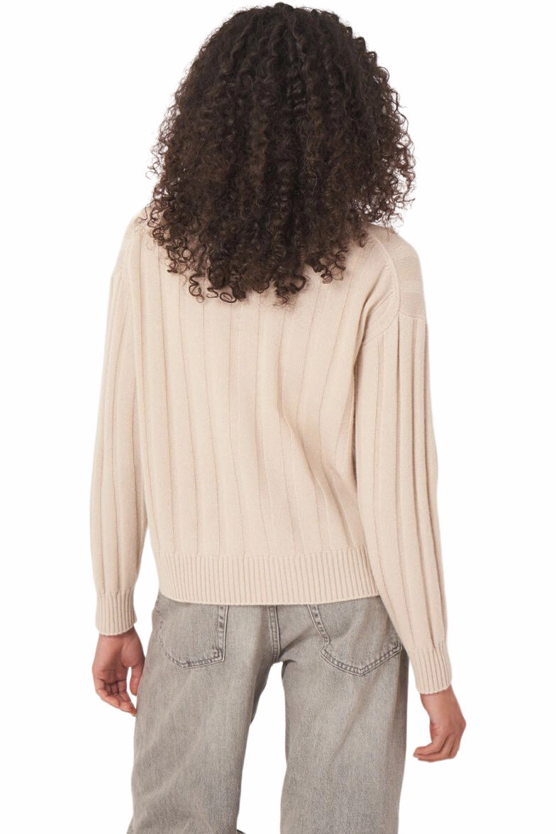 Repeat Cashmere Relaxed Rib Knit V-Neck Cardigan in Natural Circular Knit Technology