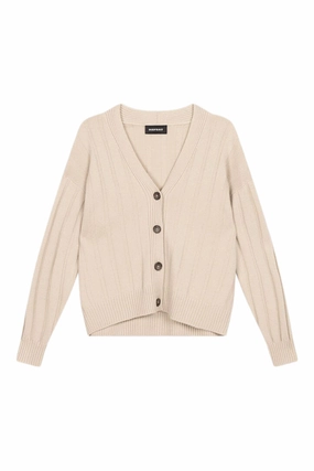 Eco Dye Process Knit Layering Repeat Cashmere Relaxed Rib Knit V-Neck Cardigan in Natural