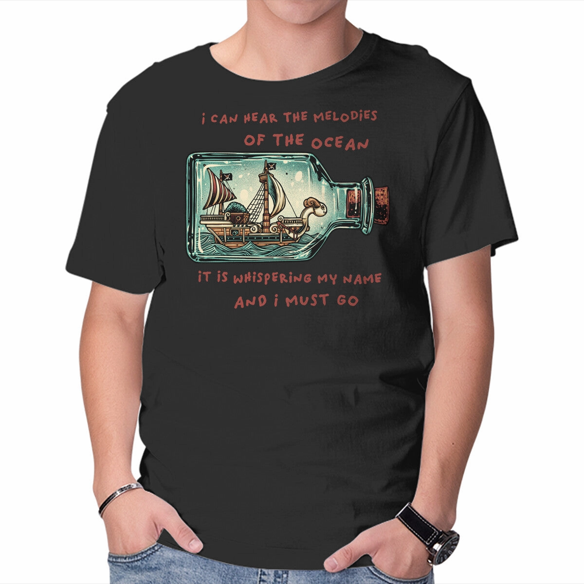 Soft Fit Wear Daily Casual Pirate Ship In A Bottle