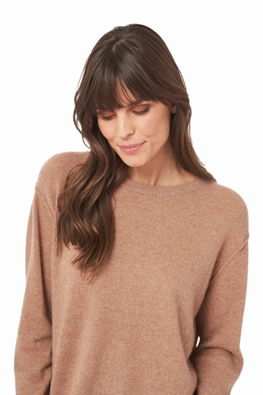 Micro Gauge Knitting Premium Comfort Repeat Cashmere Organic Cashmere Sweater with Round Neck in Camel