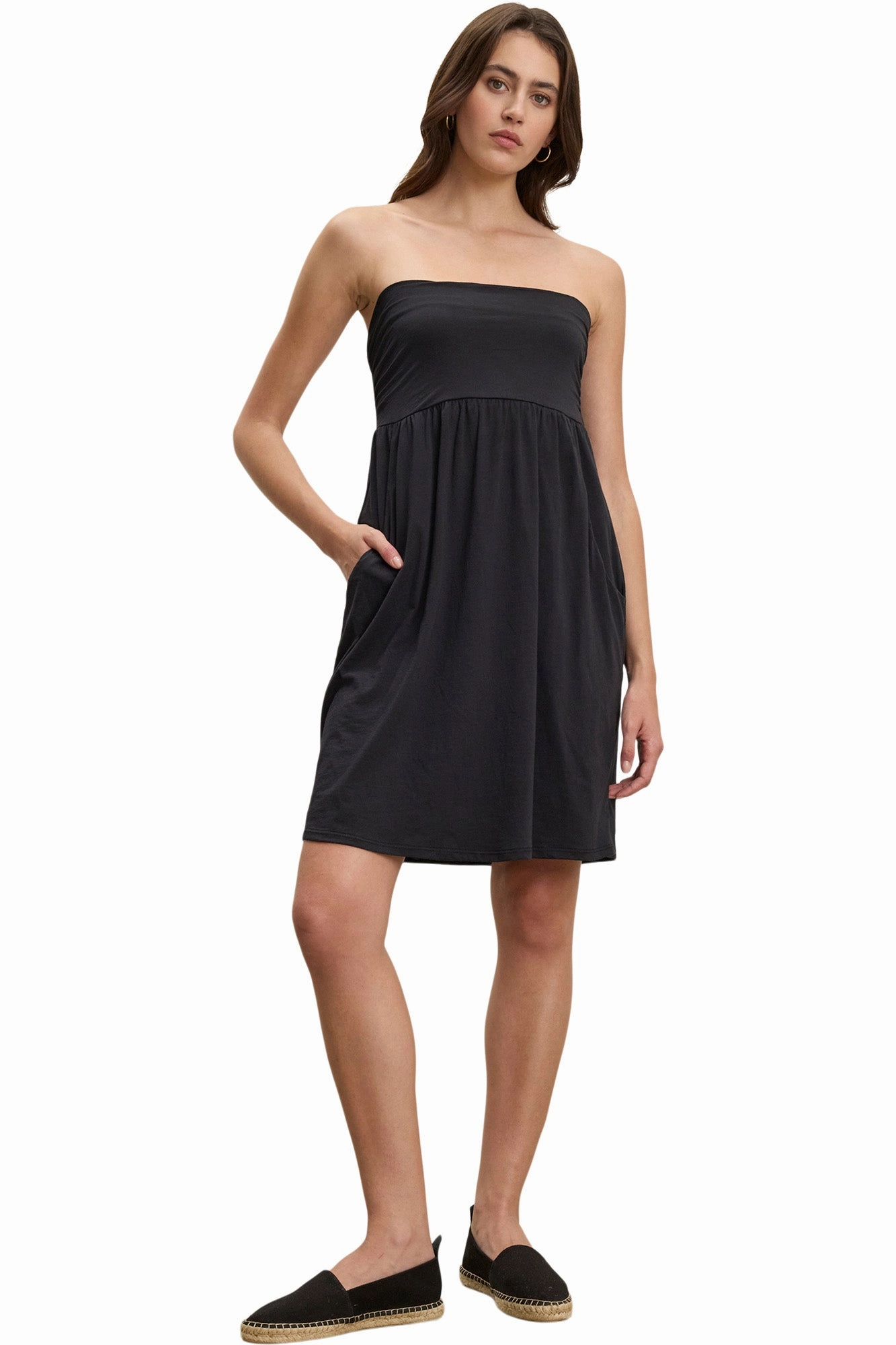 Clean Touch Velvet Barbi Strapless Dress in Black