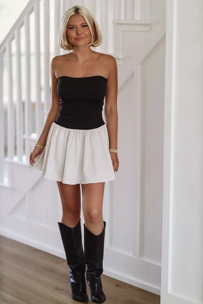 Professional Weekend Mini Dress - Black and Cream Season Ready Romantic-Style