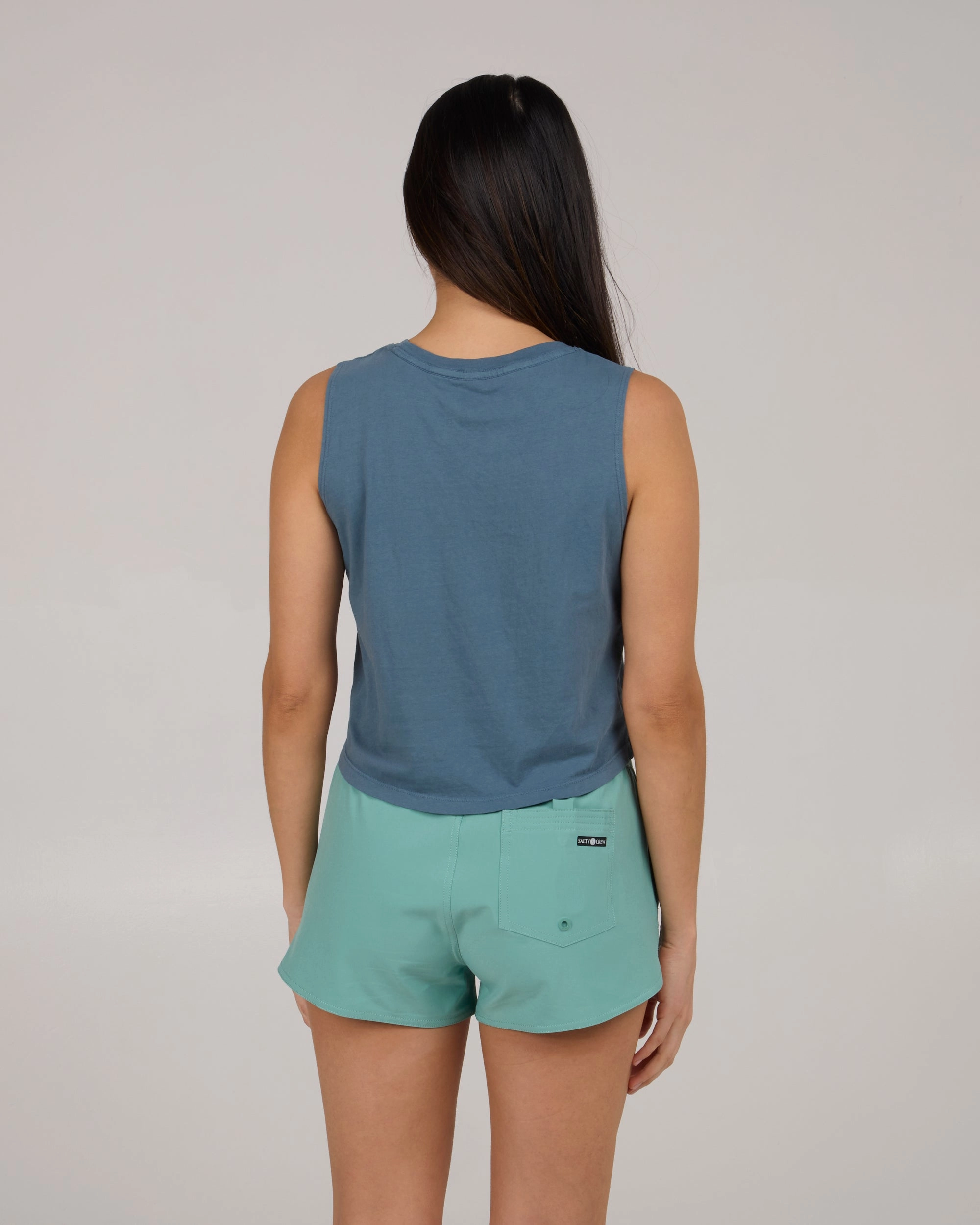 brand new Reflective Detailing Queen Palm Cropped Tank - Fin Blue