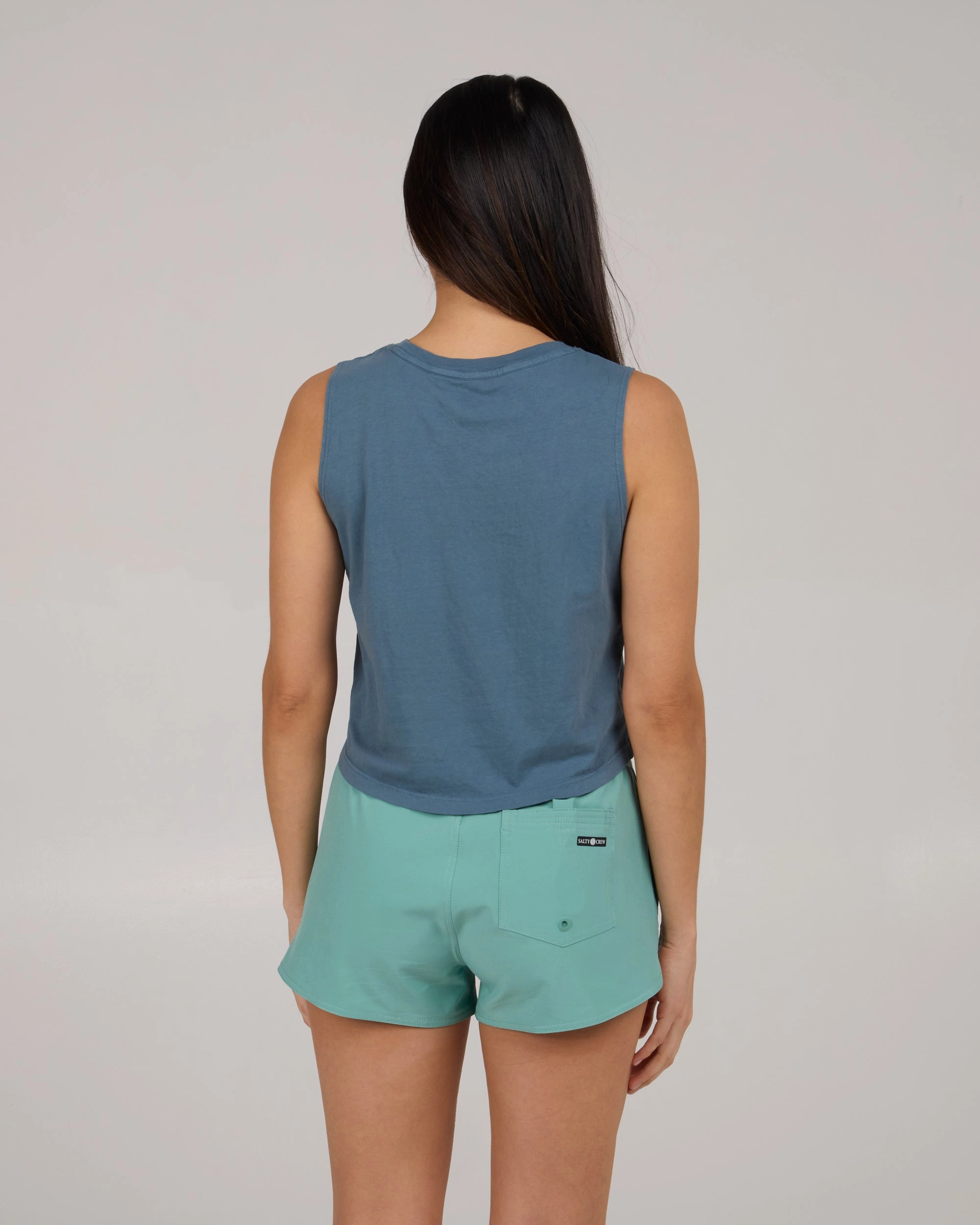 Queen Palm Cropped Tank - Fin Blue Elasticated Cuffs