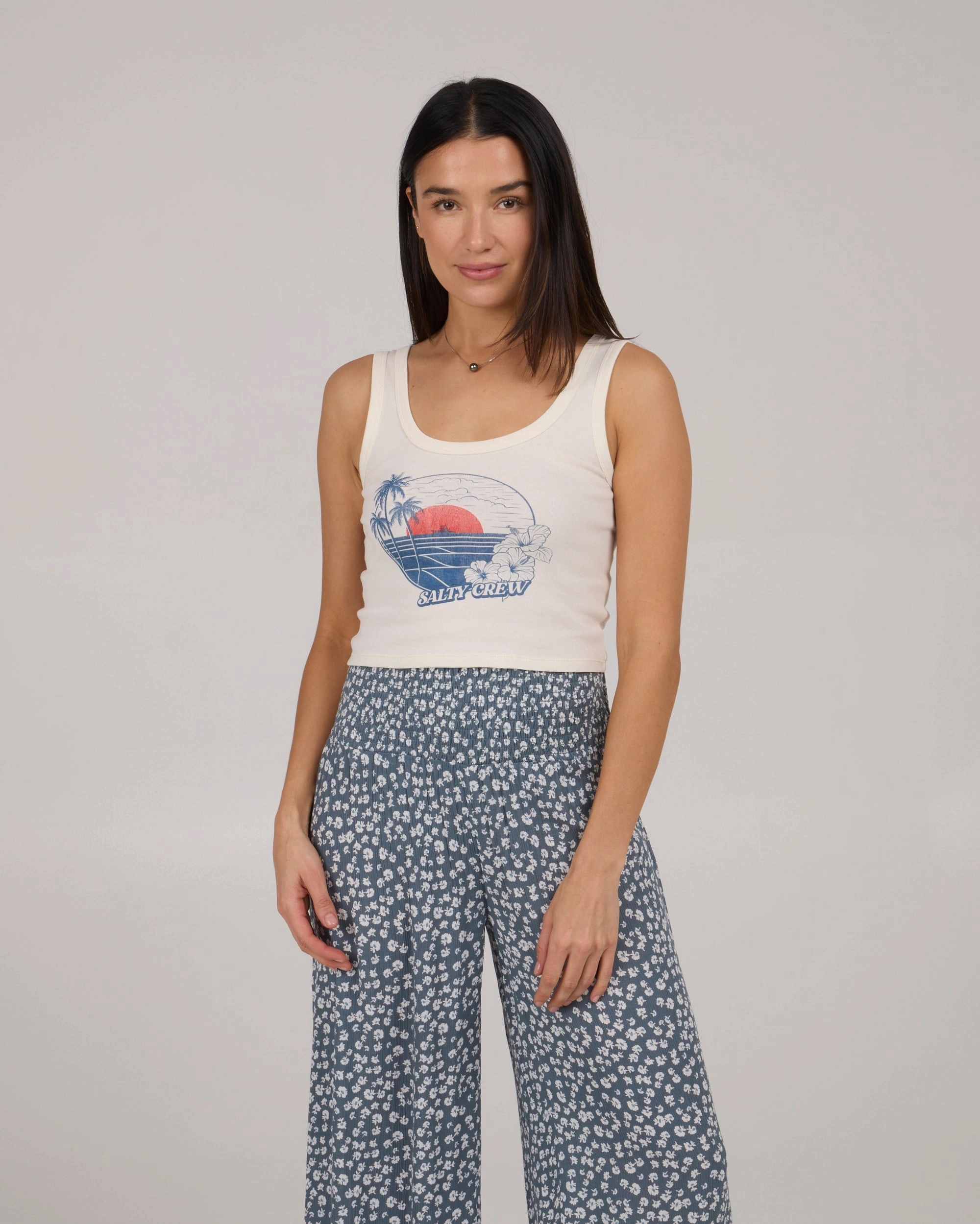 Beach Scene Tank - Off White Travel Cool Yoga Friendly Design
