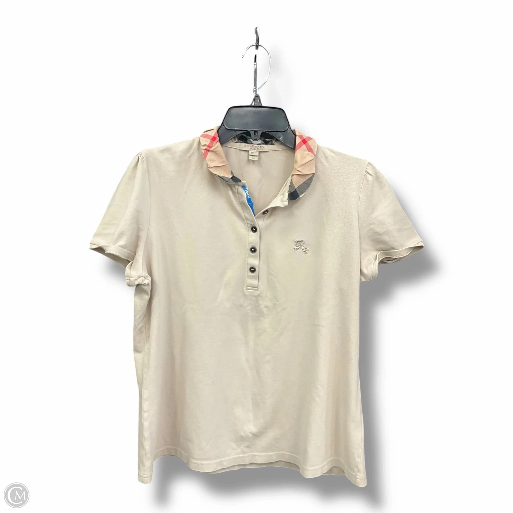 NonChafingEdges Top Short Sleeve Luxury Designer By Burberry In Beige, Size: Xs