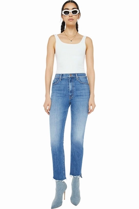 MOTHER Denim HIgh Waisted Rider Ankle Step Fray in Loafers and Lassos Popular Staple