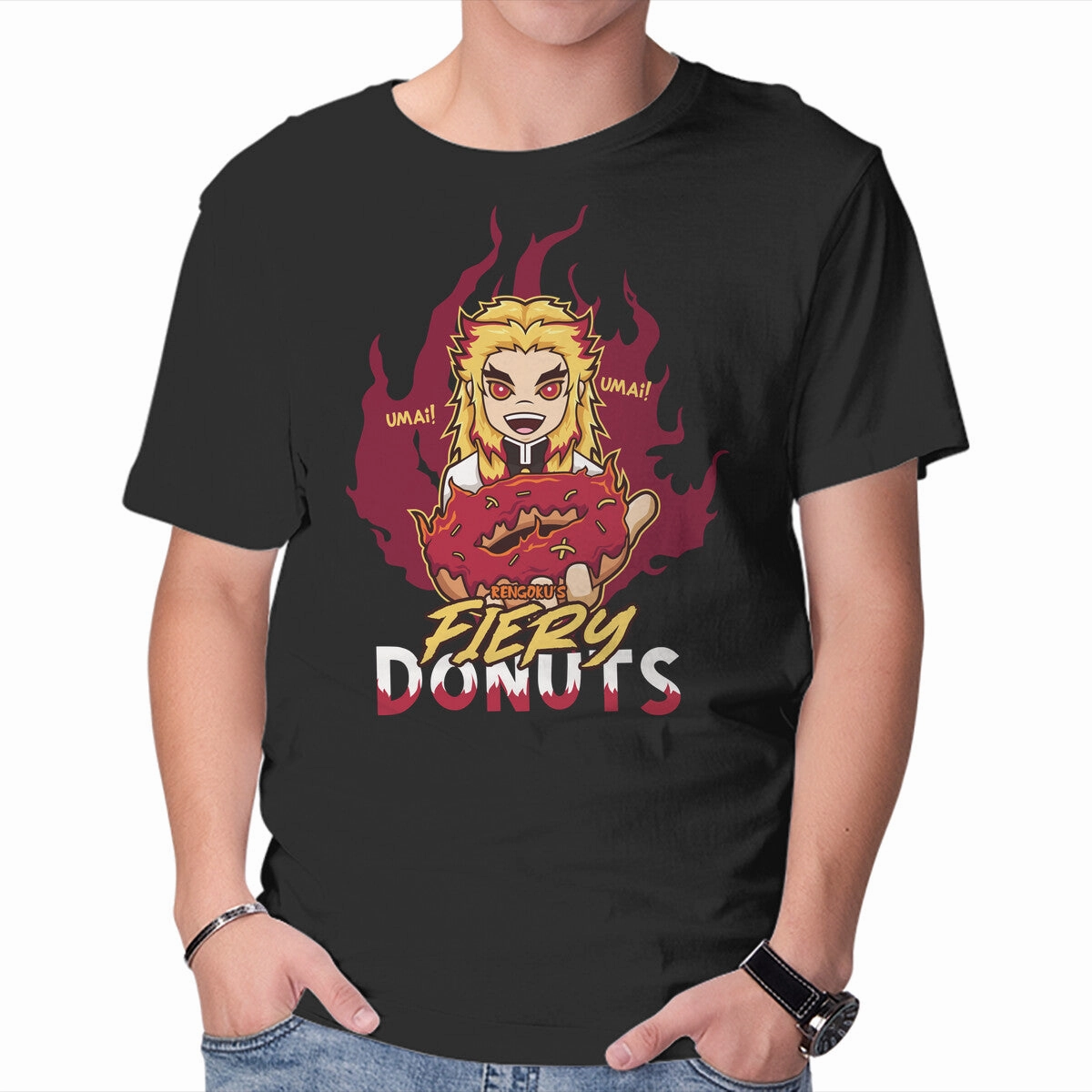 Fashion-Forward Fit Rengoku's Fiery Donuts