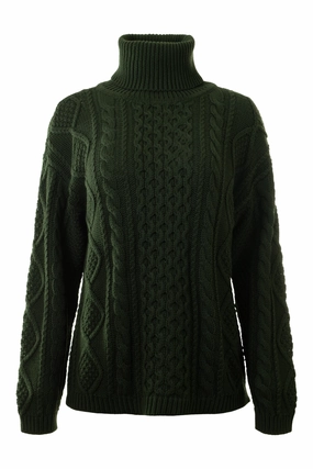 Repeat Cashmere Fisherman Knit Turtleneck in Khaki Chilly Wardrobe Comfortable Style