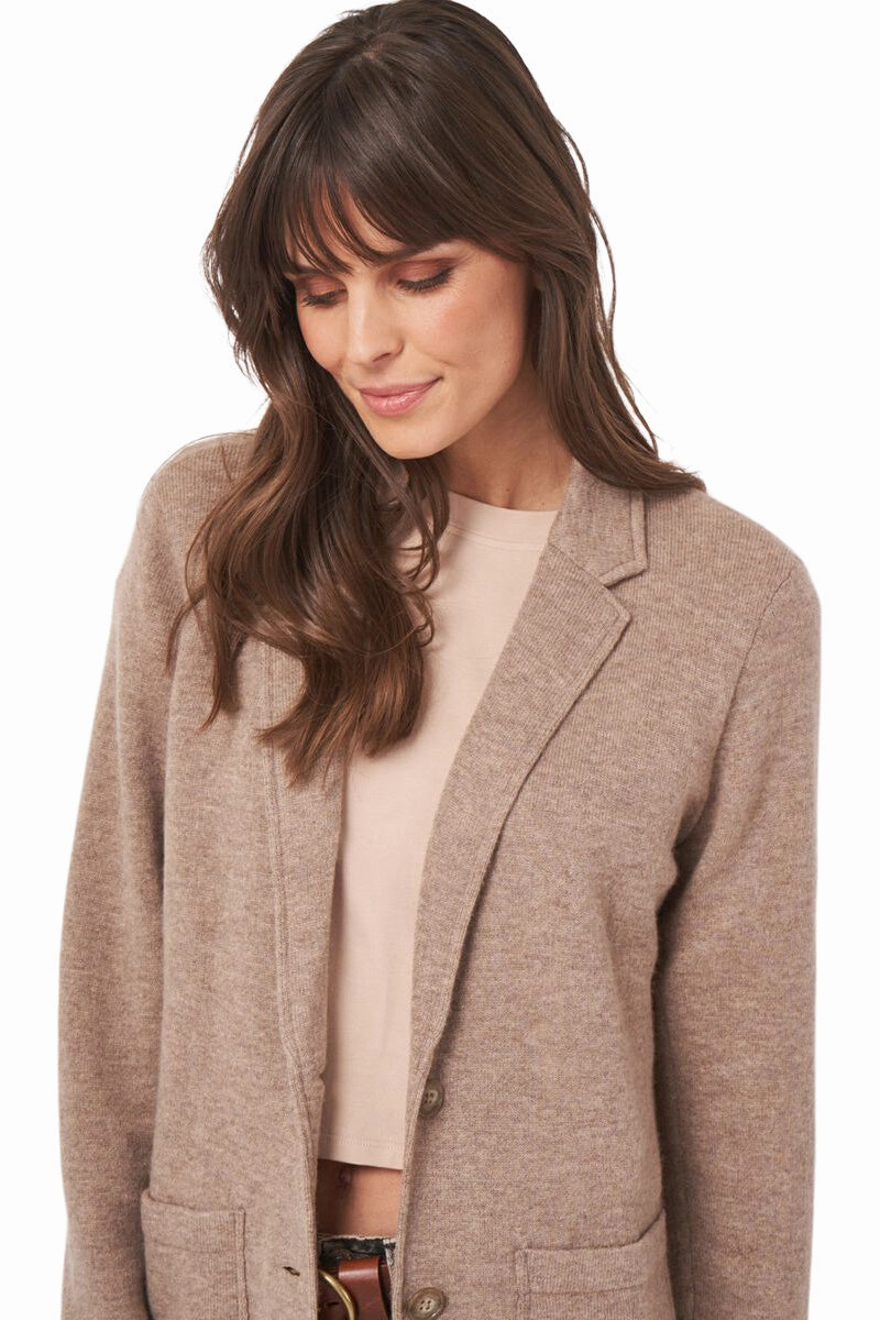 Repeat Cashmere Knit Cardigan with Lapel Collar in Sand Quick Fit Performance Basic Layering