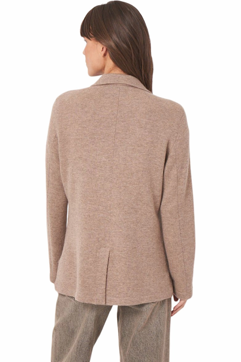 Repeat Cashmere Knit Cardigan with Lapel Collar in Sand Flexible Fabric