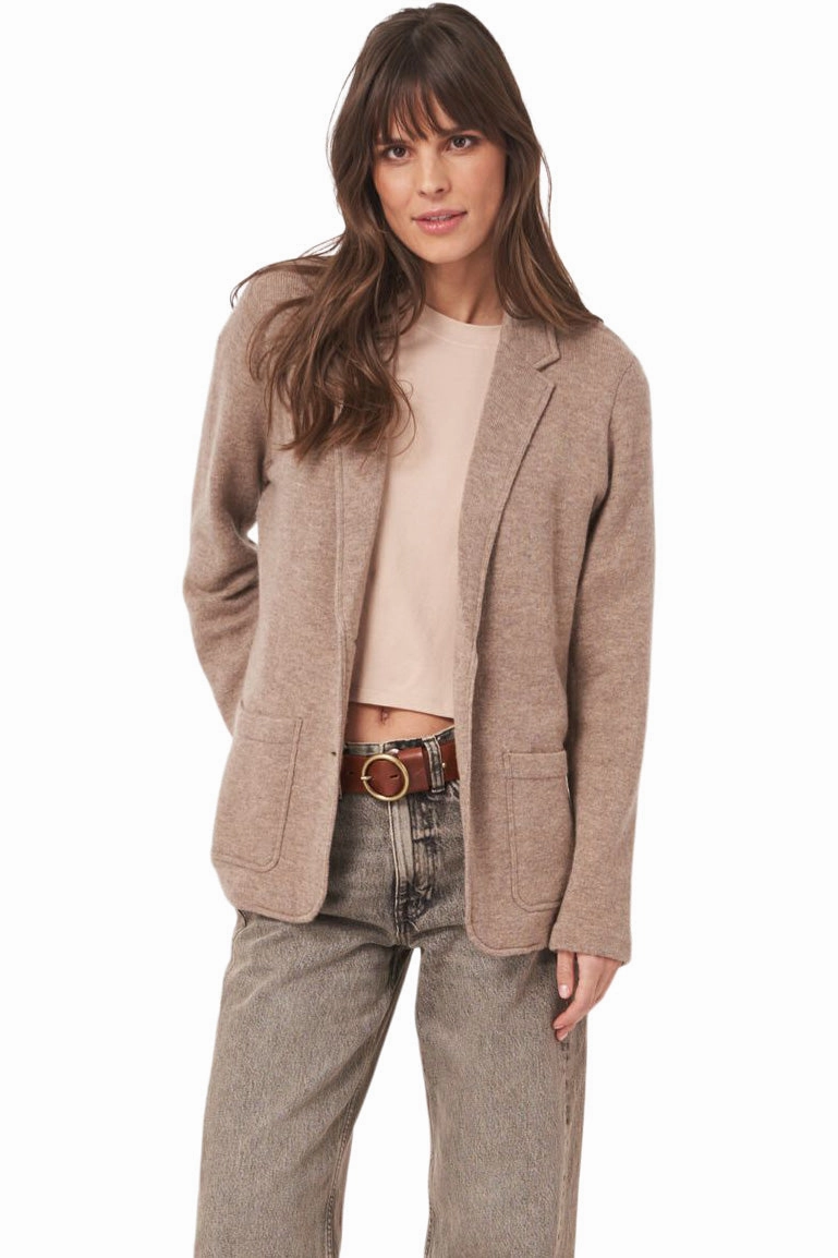 All-Purpose Knit Fashion-Forward Look Repeat Cashmere Knit Cardigan with Lapel Collar in Sand