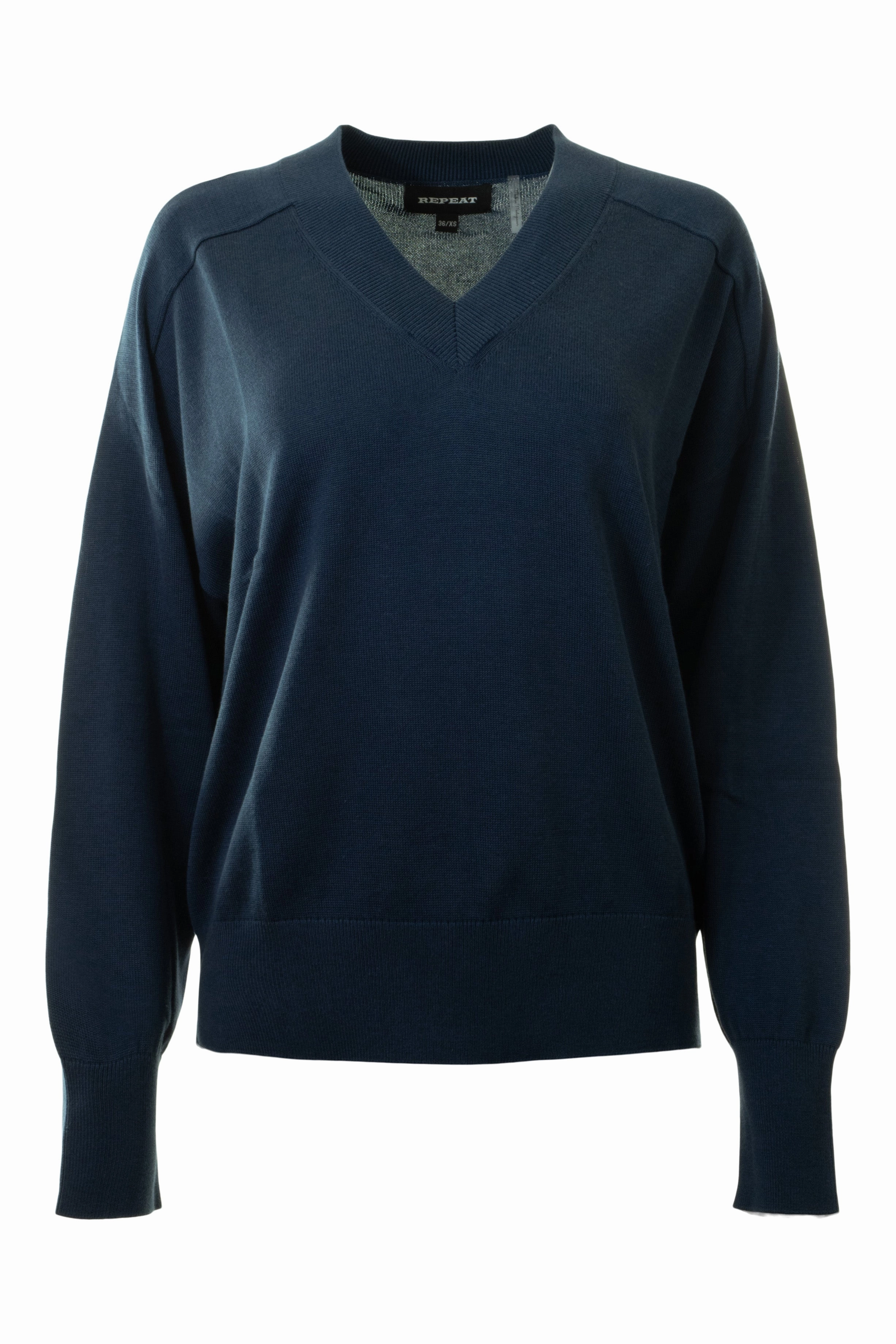 Repeat Cashmere Relaxed V-neck Sweater in Marine Snuggle Style