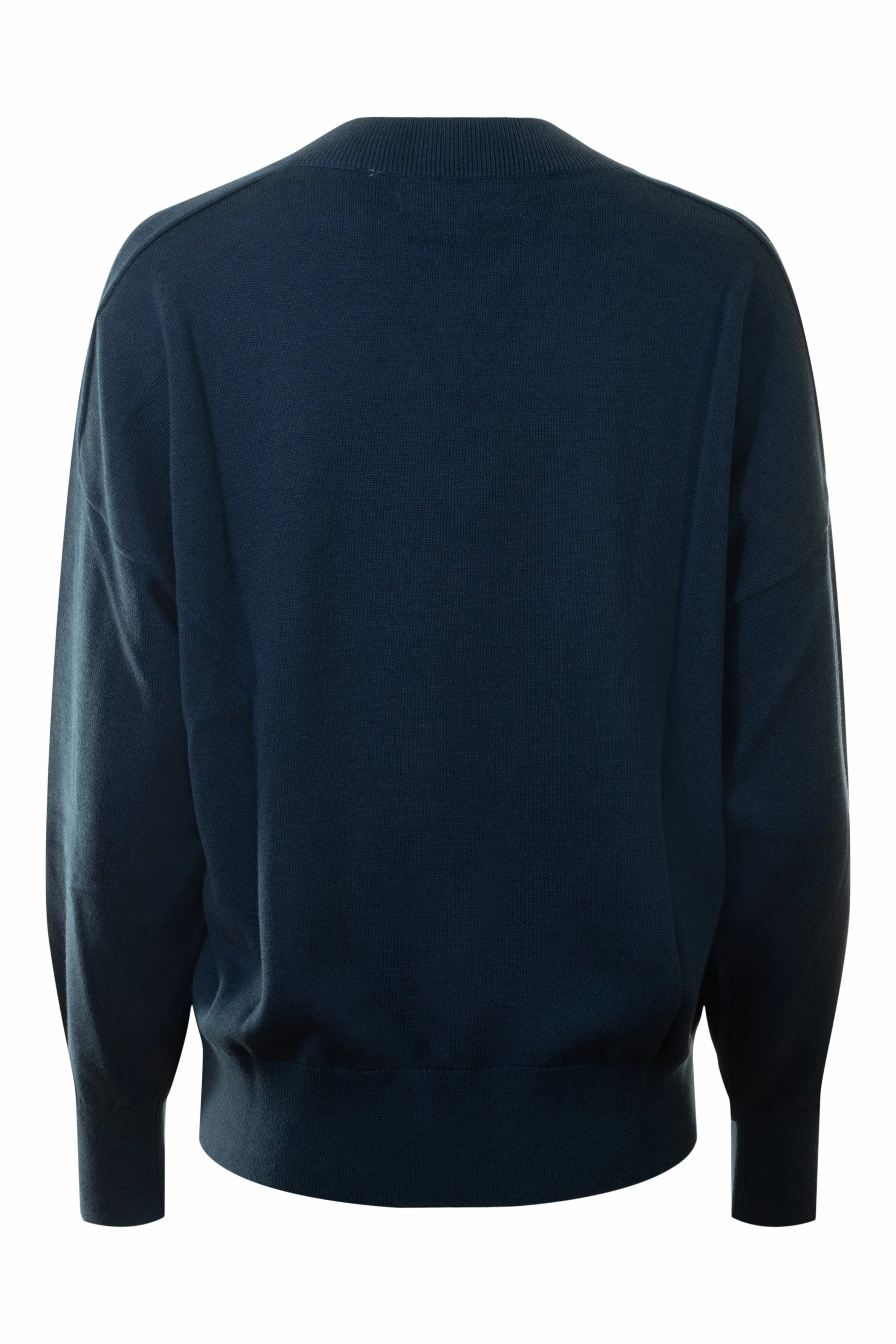 All Purpose Fit Versatile Design Repeat Cashmere Relaxed V-neck Sweater in Marine