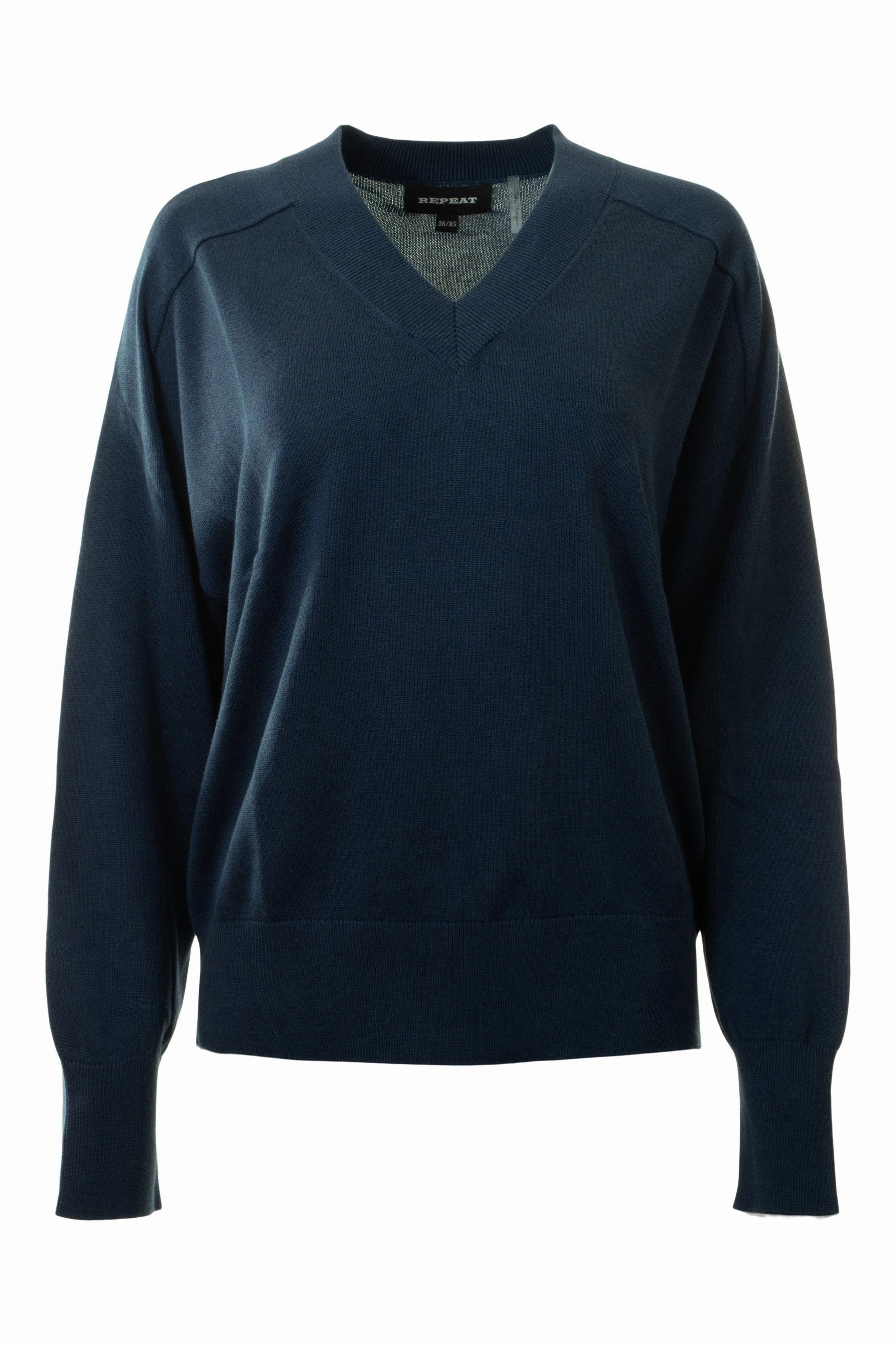 Effortless Wear Temperature Regulating Fabric Repeat Cashmere Relaxed V-neck Sweater in Marine