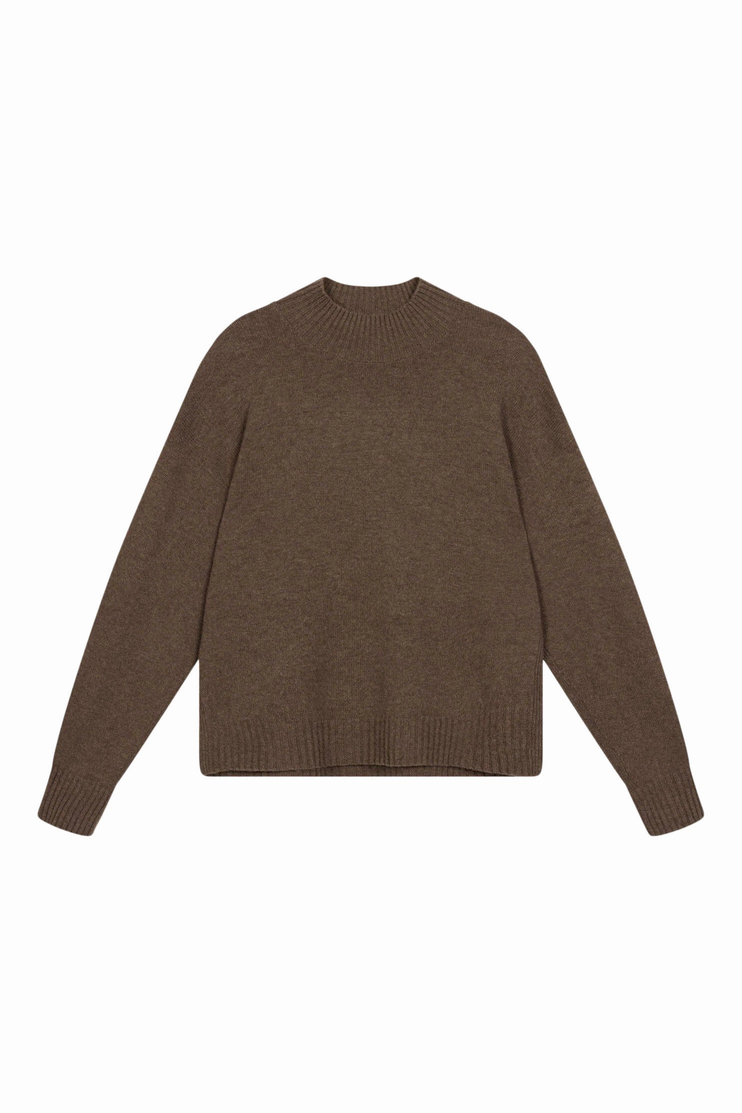 Snuggly Comfort Repeat Cashmere Seamless Stand Collar Sweater in Cacao