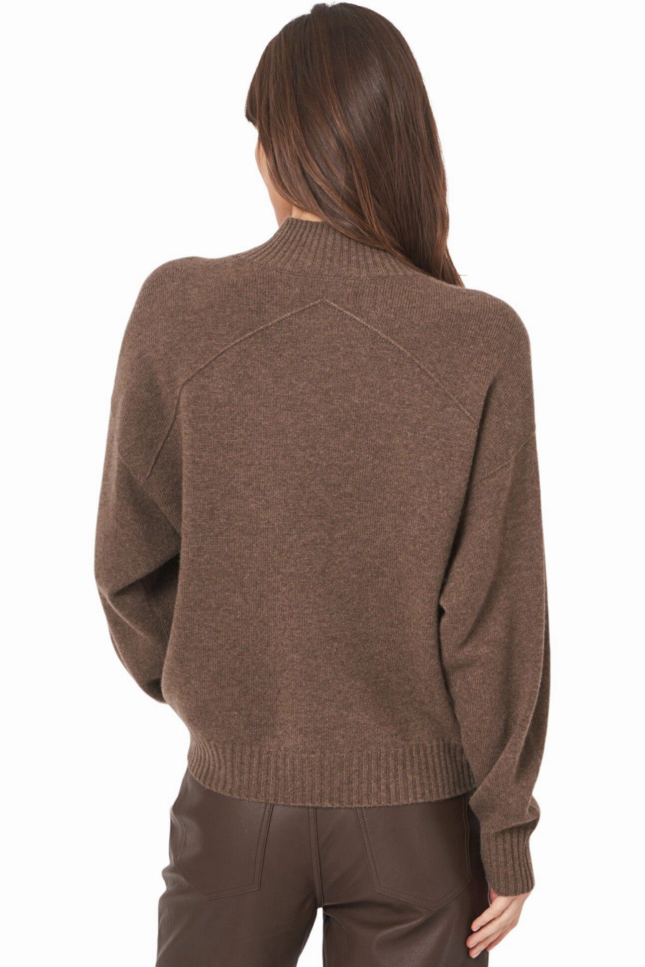 Repeat Cashmere Seamless Stand Collar Sweater in Cacao Warm & Soft Trendy Wardrobe