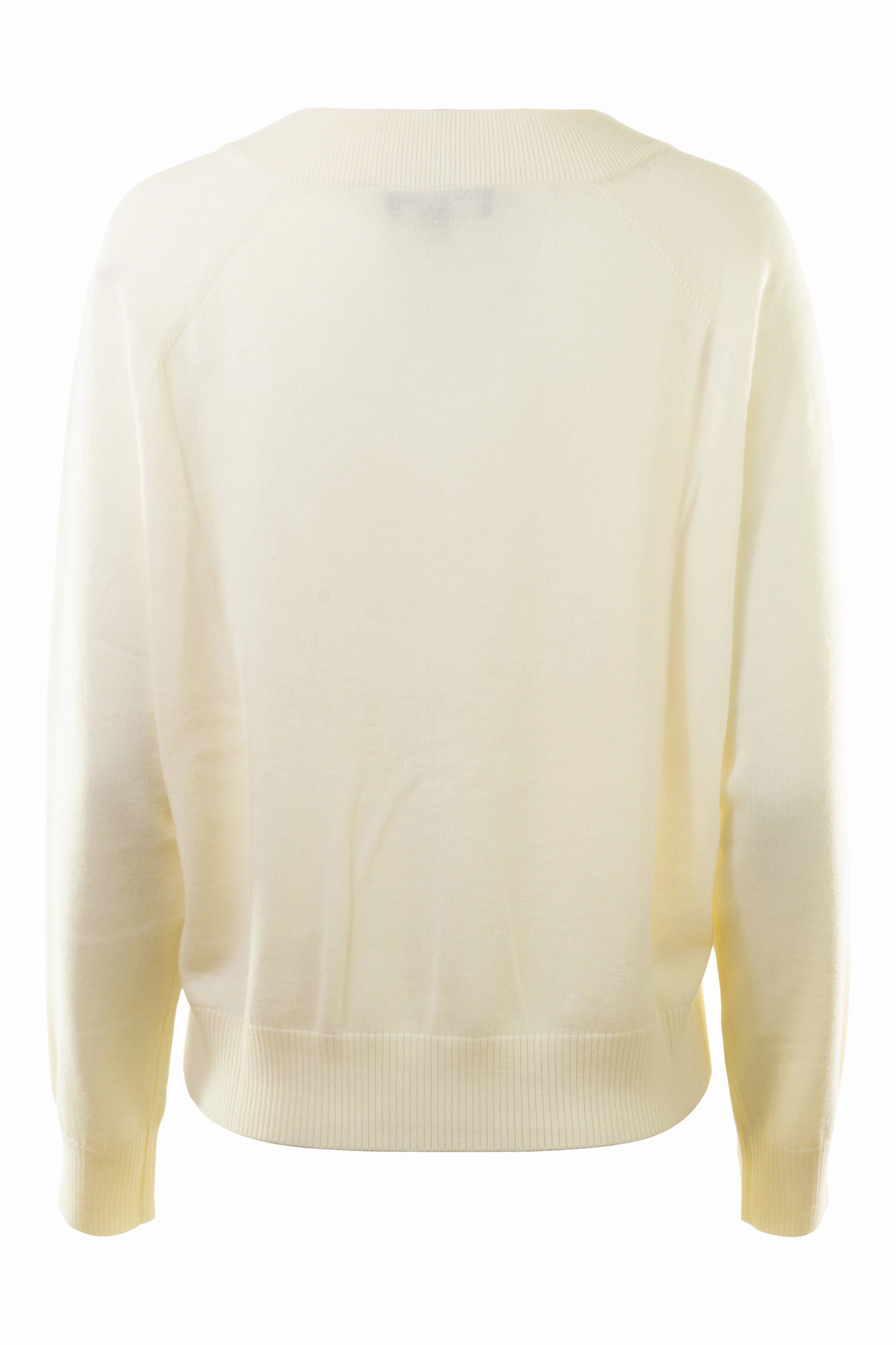 Tagless Labeling Repeat Cashmere Wool V-neck Sweater in Cream
