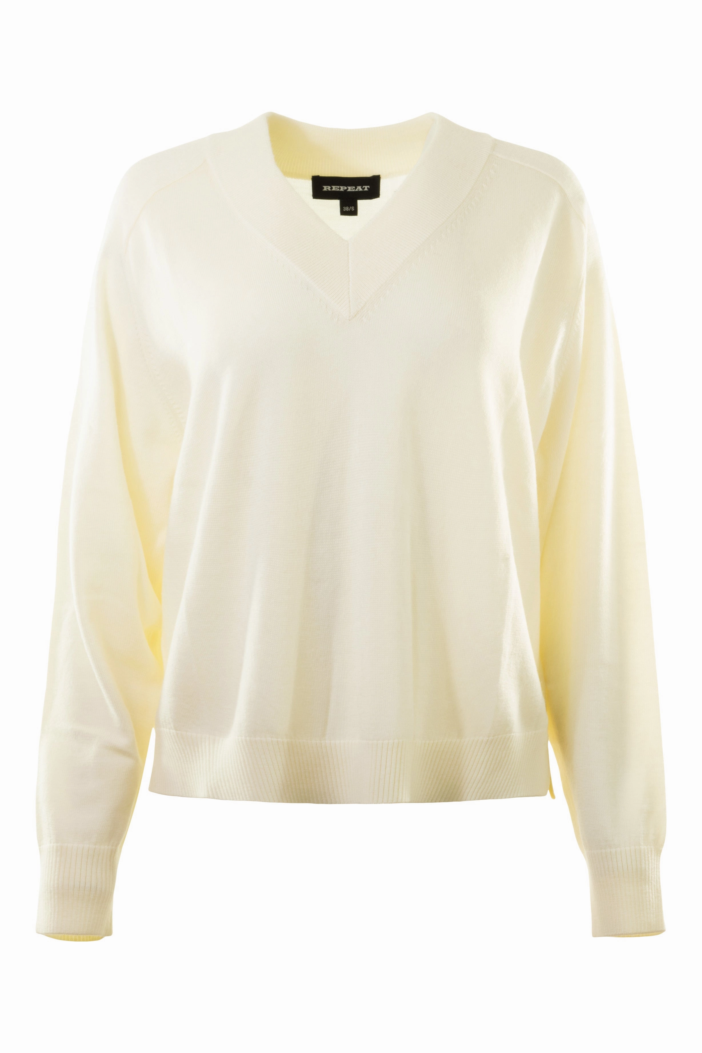 Repeat Cashmere Wool V-neck Sweater in Cream Comfy Fashion Breathable Performance