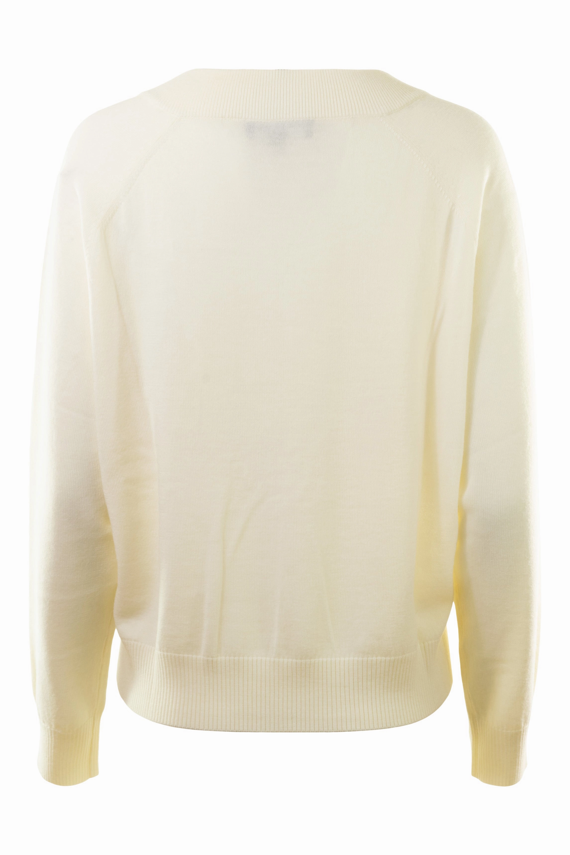 Repeat Cashmere Wool V-neck Sweater in Cream Layered Neckline Comfort Knit Piece