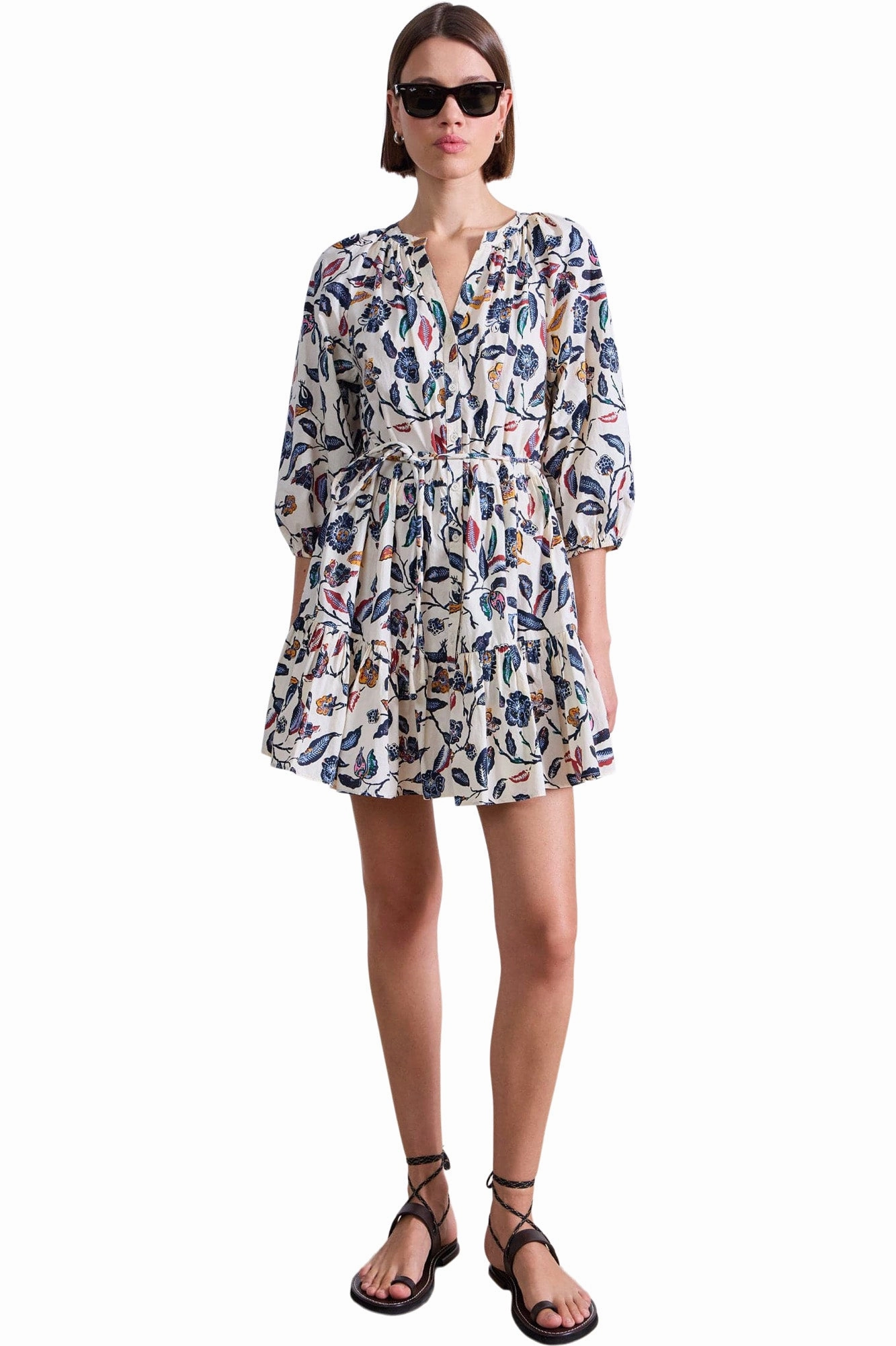 Work Option Side-Zip Apiece Apart Mini Mitte Dress in Garden Cream Floral