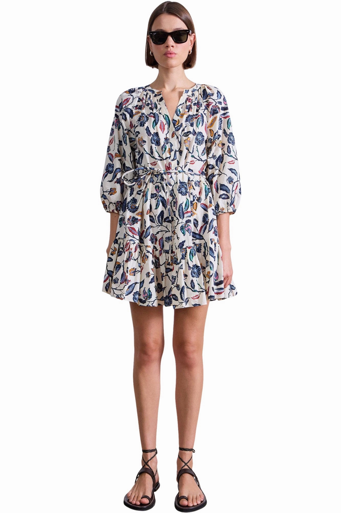 Timeless Waistband Fit Apiece Apart Mini Mitte Dress in Garden Cream Floral