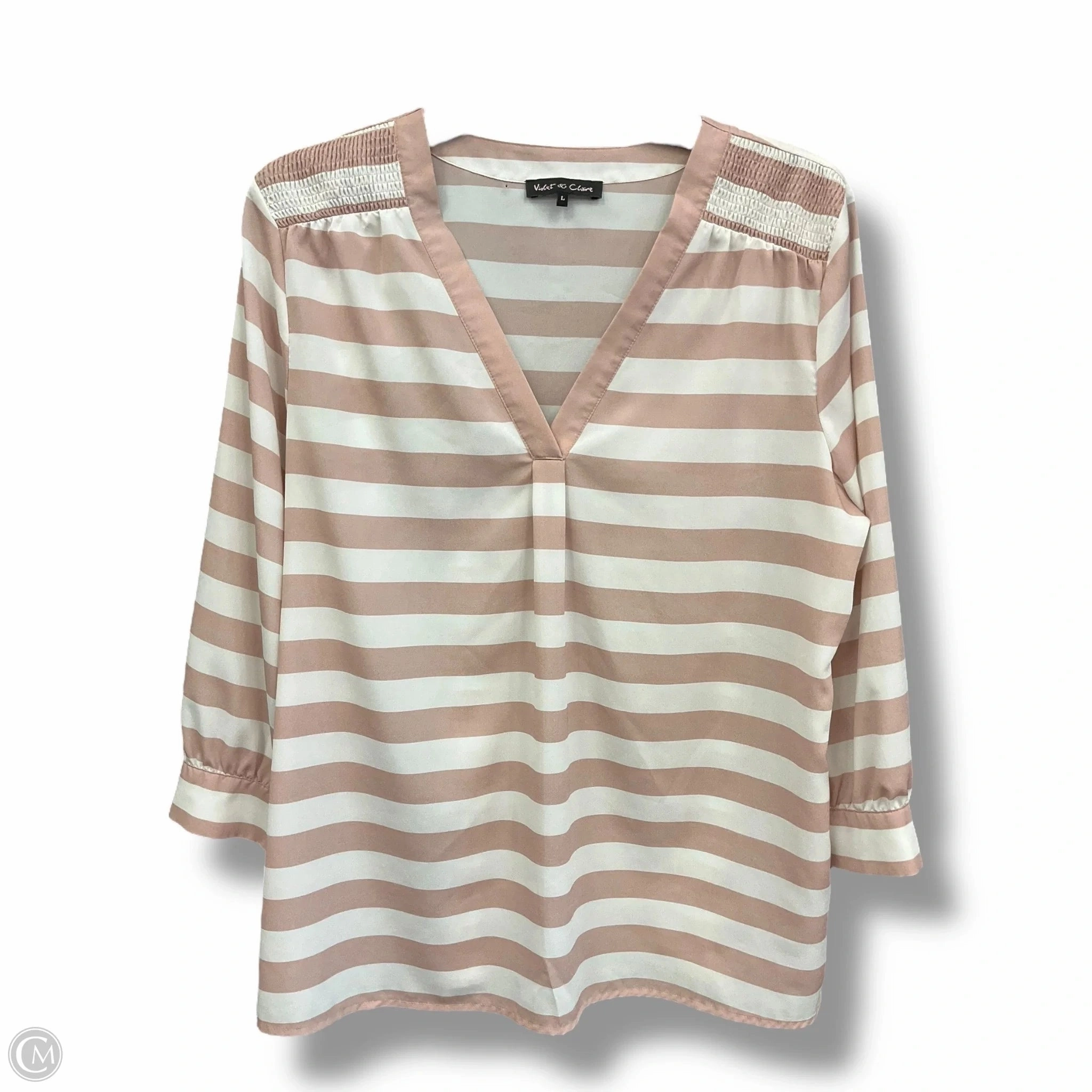 Top 3/4 Sleeve By Violet And Claire In Cream & Pink, Size: L CompactKnit