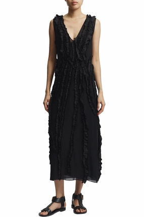 Saint Art Renata Shift Dress in Black Fringe-Detail