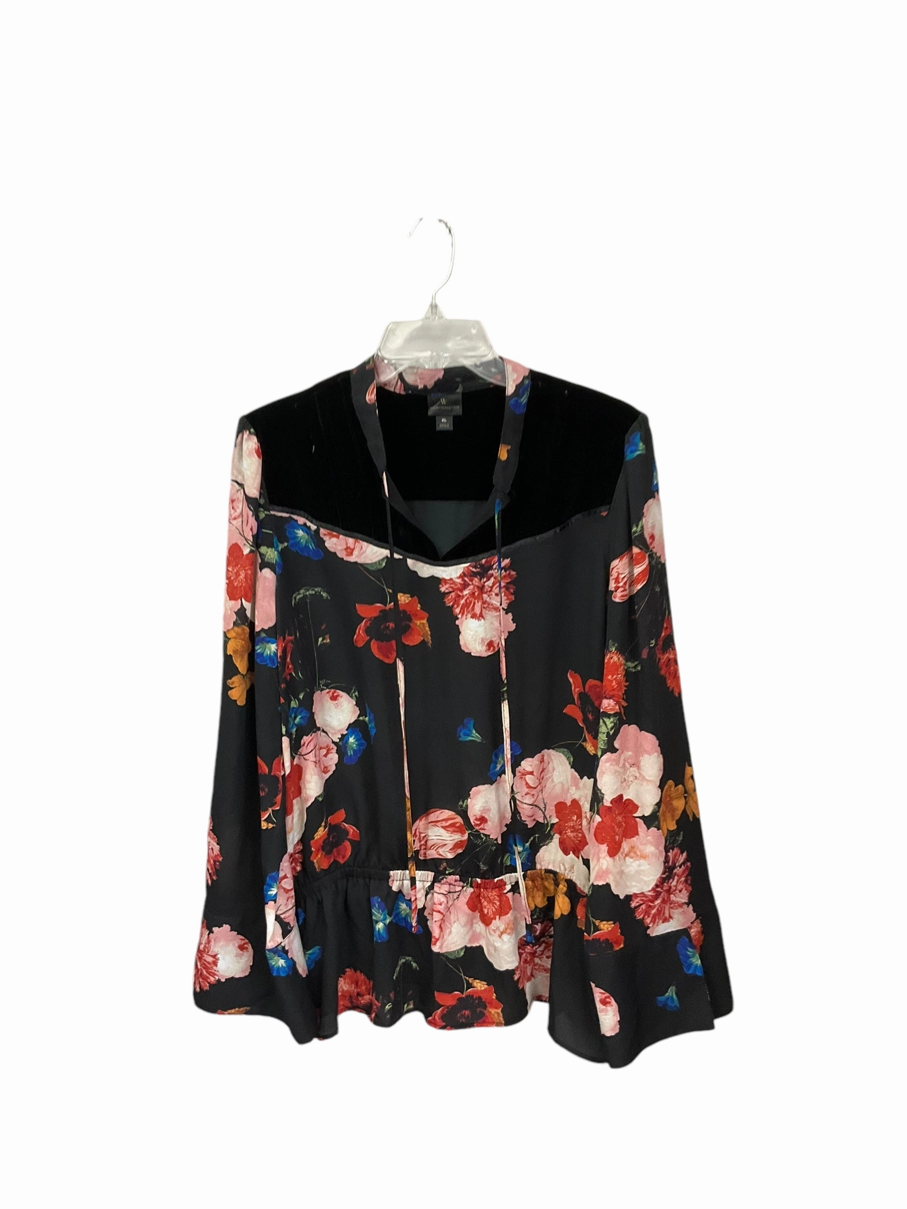 Cozy Fashion Teacher Chic Top Long Sleeve By Worthington In Floral Print, Size: Xl