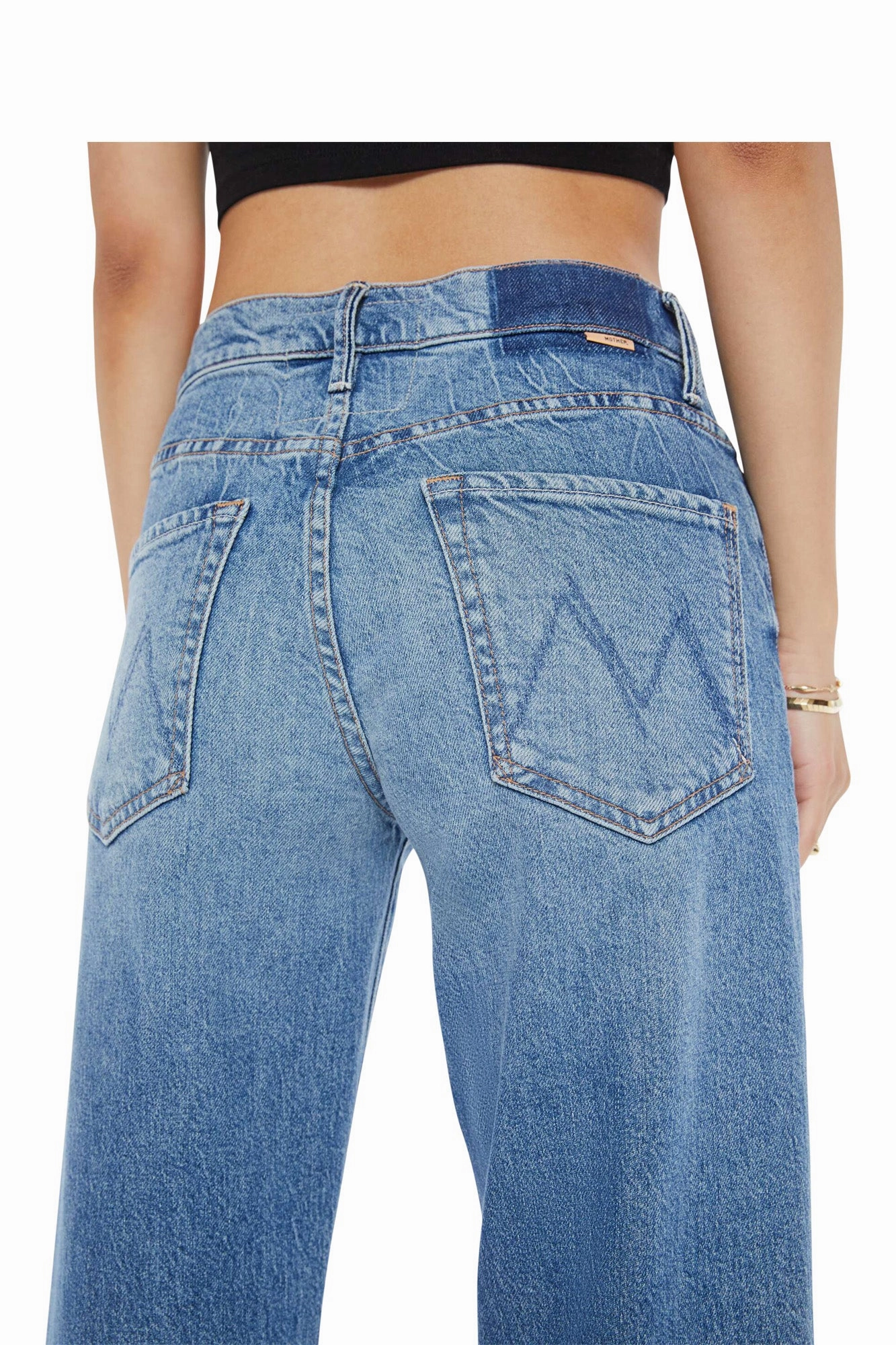 MOTHER Denim Lil' Mid-Rise Tunnel Vision Sneak Jeans in I'm a Winner Breathable Lining